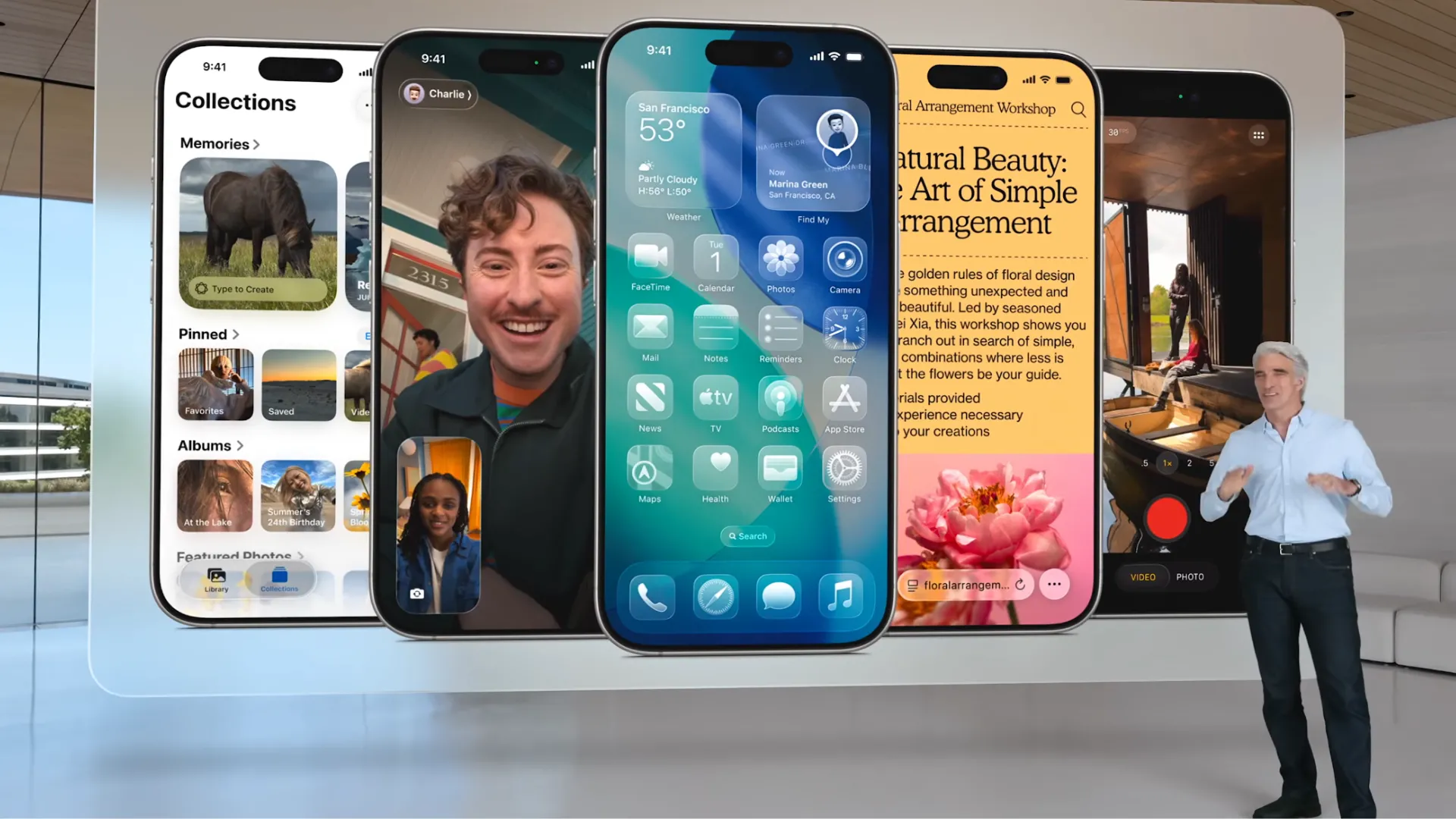 Ảnh chụp màn hình sự kiện WWDC 2025 giới thiệu giao diện Liquid Glass mới của iOS 26