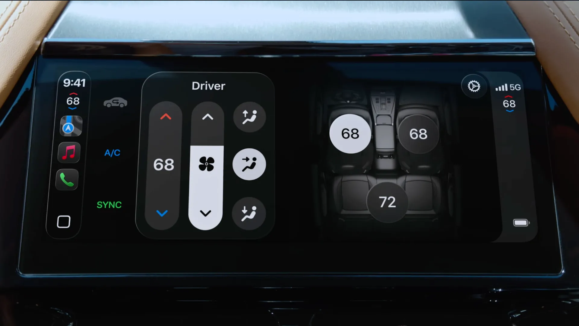 CarPlay Ultra cho phép điều khiển các chức năng quan trọng của xe như điều hòa không khí trực tiếp từ màn hình giải trí.