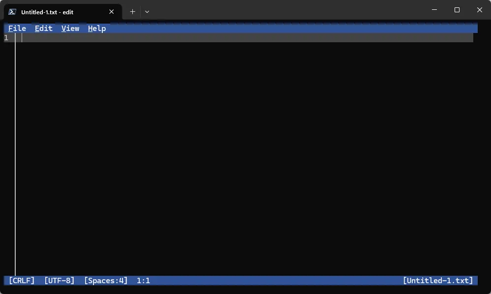 Giao diện các nút File, Edit, View, Help trong Microsoft Edit