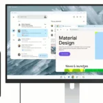 Giao diện chế độ desktop Android với nhiều cửa sổ ứng dụng nổi và thanh tác vụ