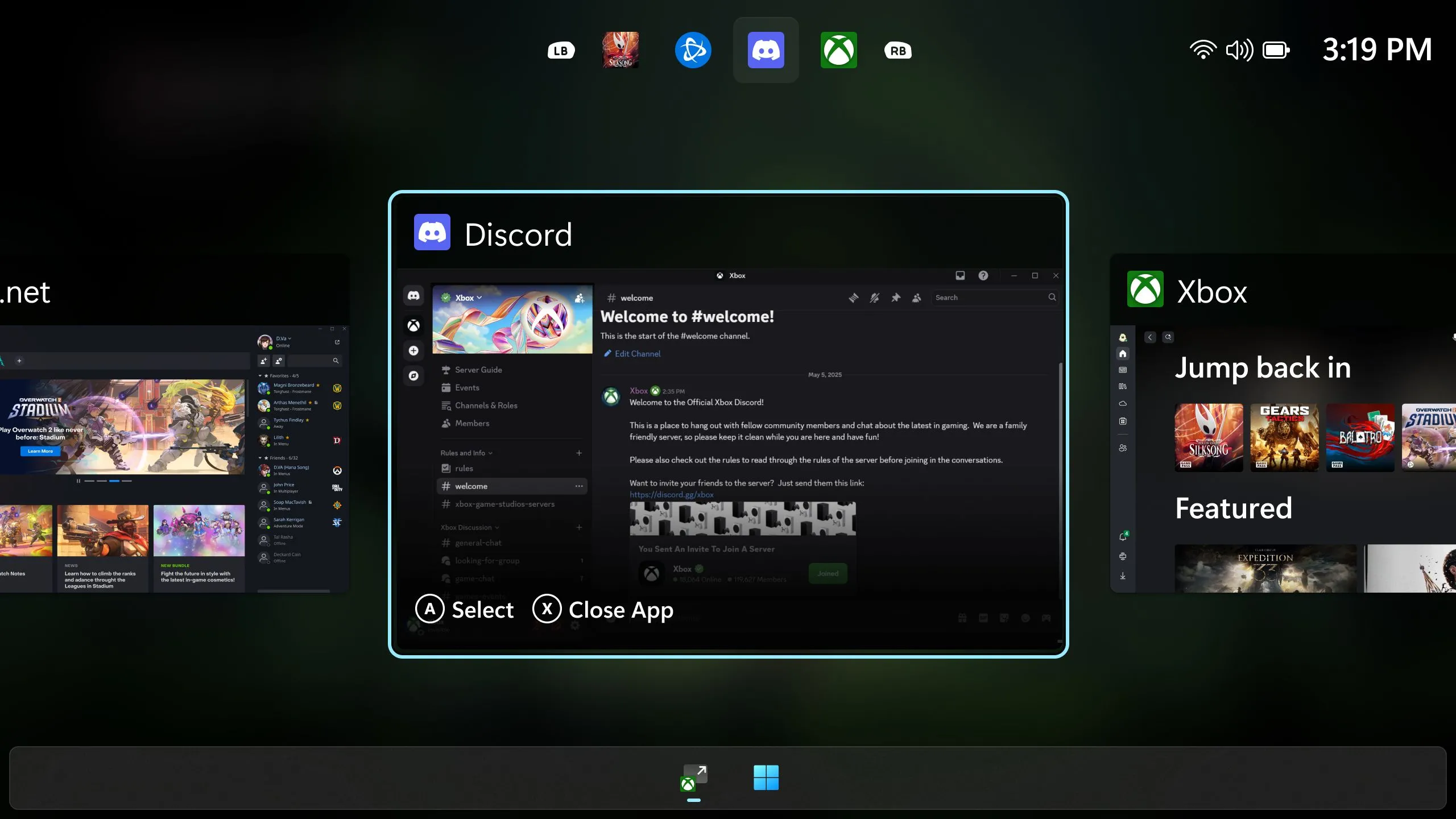 Giao diện chuyển đổi tác vụ trên Windows mới, tối ưu cho việc sử dụng bộ điều khiển