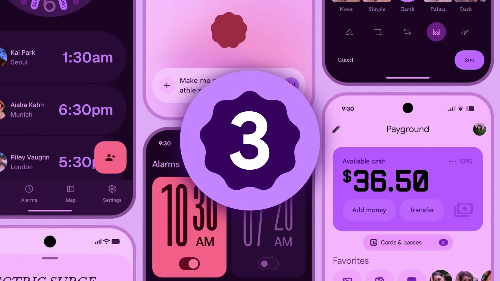 Giao diện thiết kế Material Design 3 Expressive trên Android, thể hiện các yếu tố bo tròn và màu sắc rực rỡ