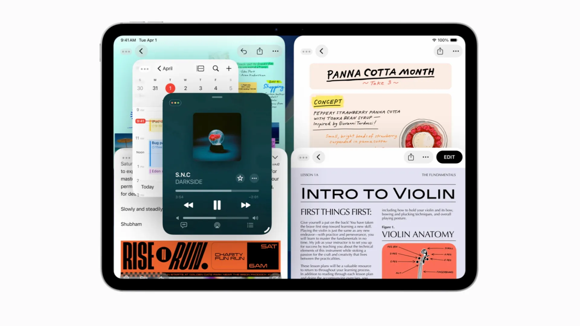 Hệ thống quản lý cửa sổ mới trong iPadOS 26 hiển thị nhiều ứng dụng.