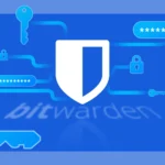 Logo Bitwarden với hình ảnh liên kết đến mật khẩu, ổ khóa và chìa khóa