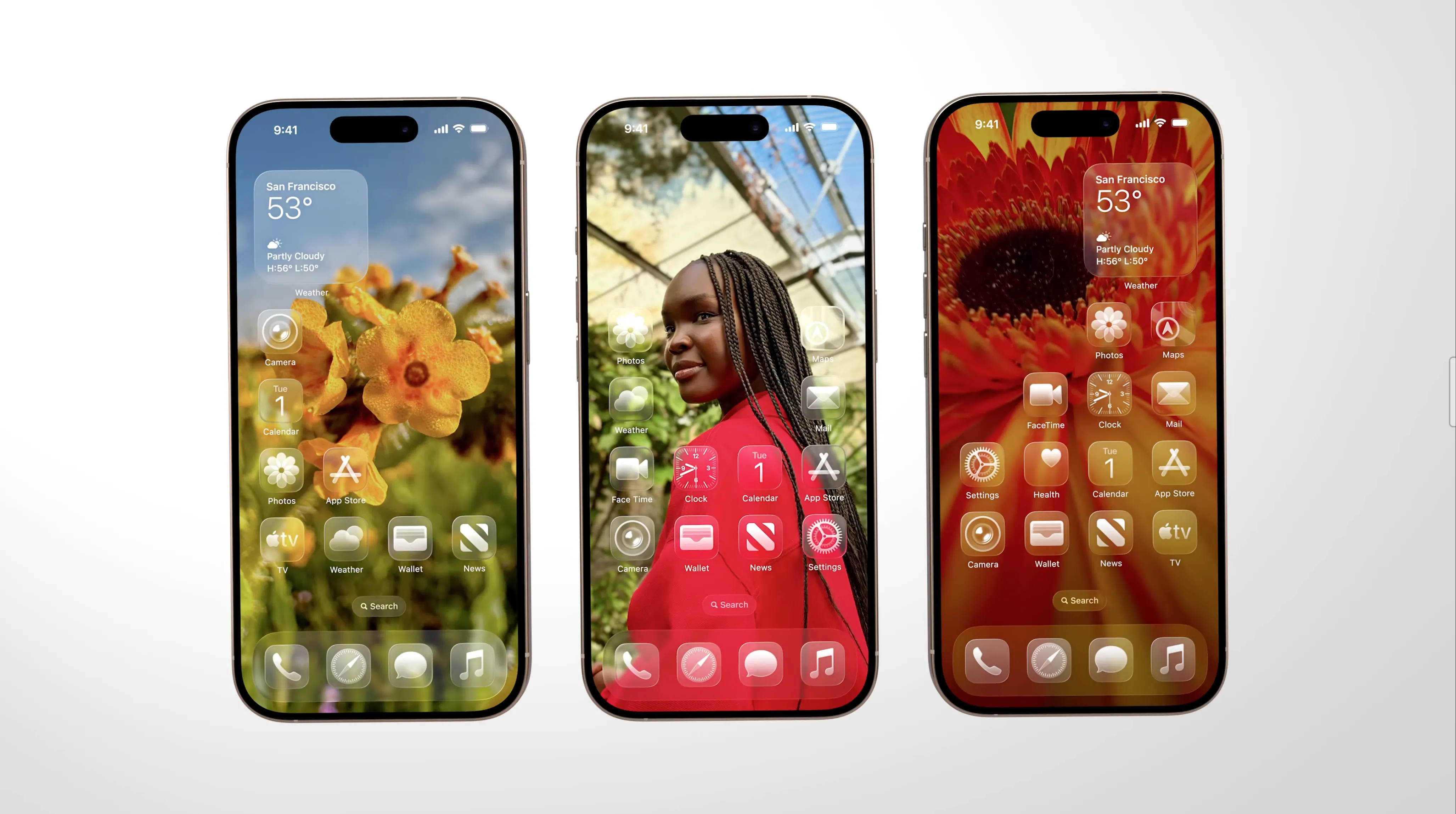 Màn hình chính iPhone chạy iOS 26 ở chế độ &quot;clear look&quot; làm nổi bật hình nền