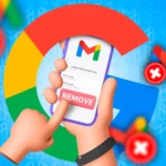 Minh họa tay cầm điện thoại gỡ tài khoản Gmail, thể hiện giao diện ứng dụng Gmail mới trên Android
