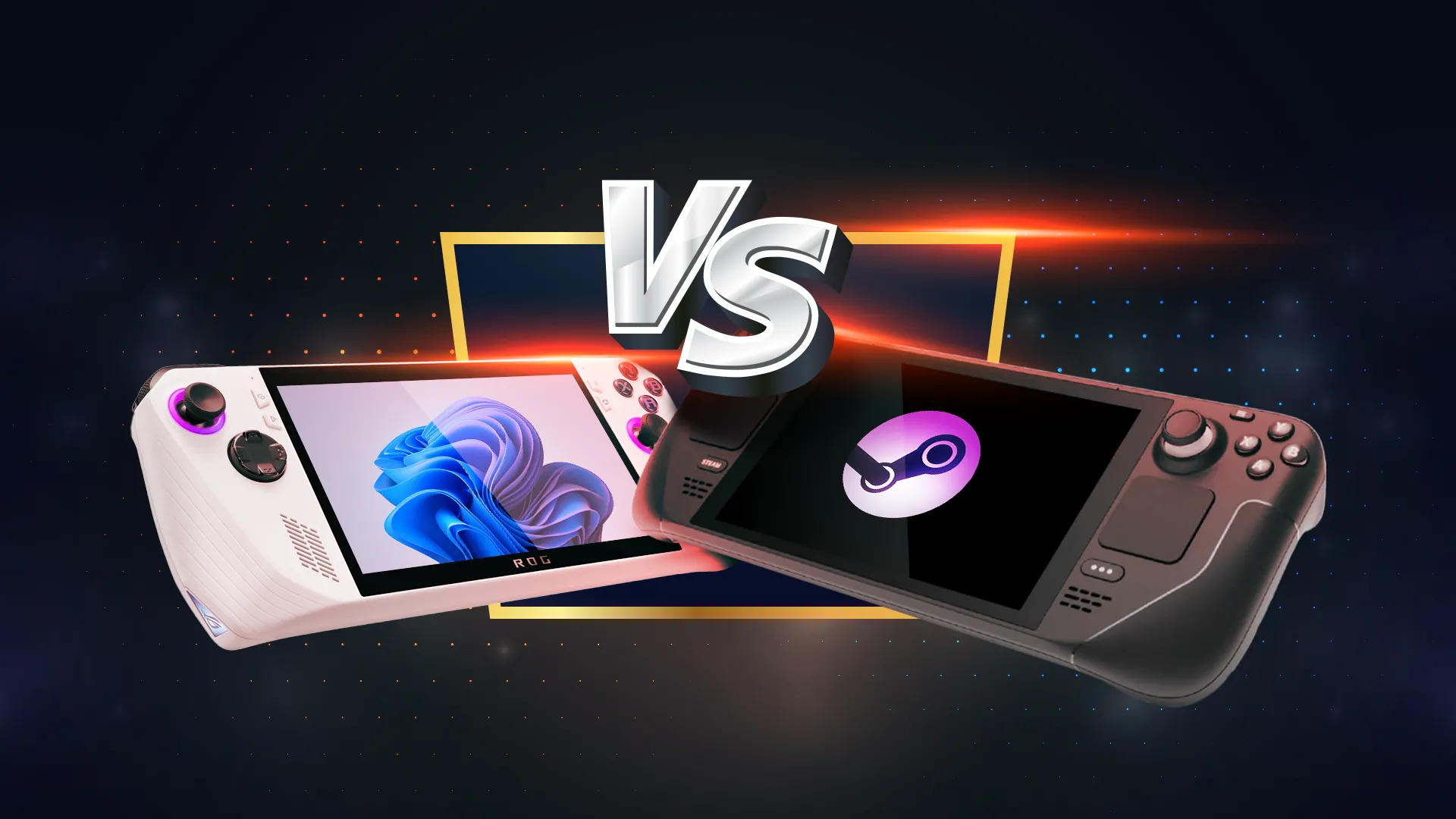 So sánh giao diện Windows trên ASUS ROG Ally và Steam Deck và SteamOS trên Steam Deck, thể hiện sự cạnh tranh