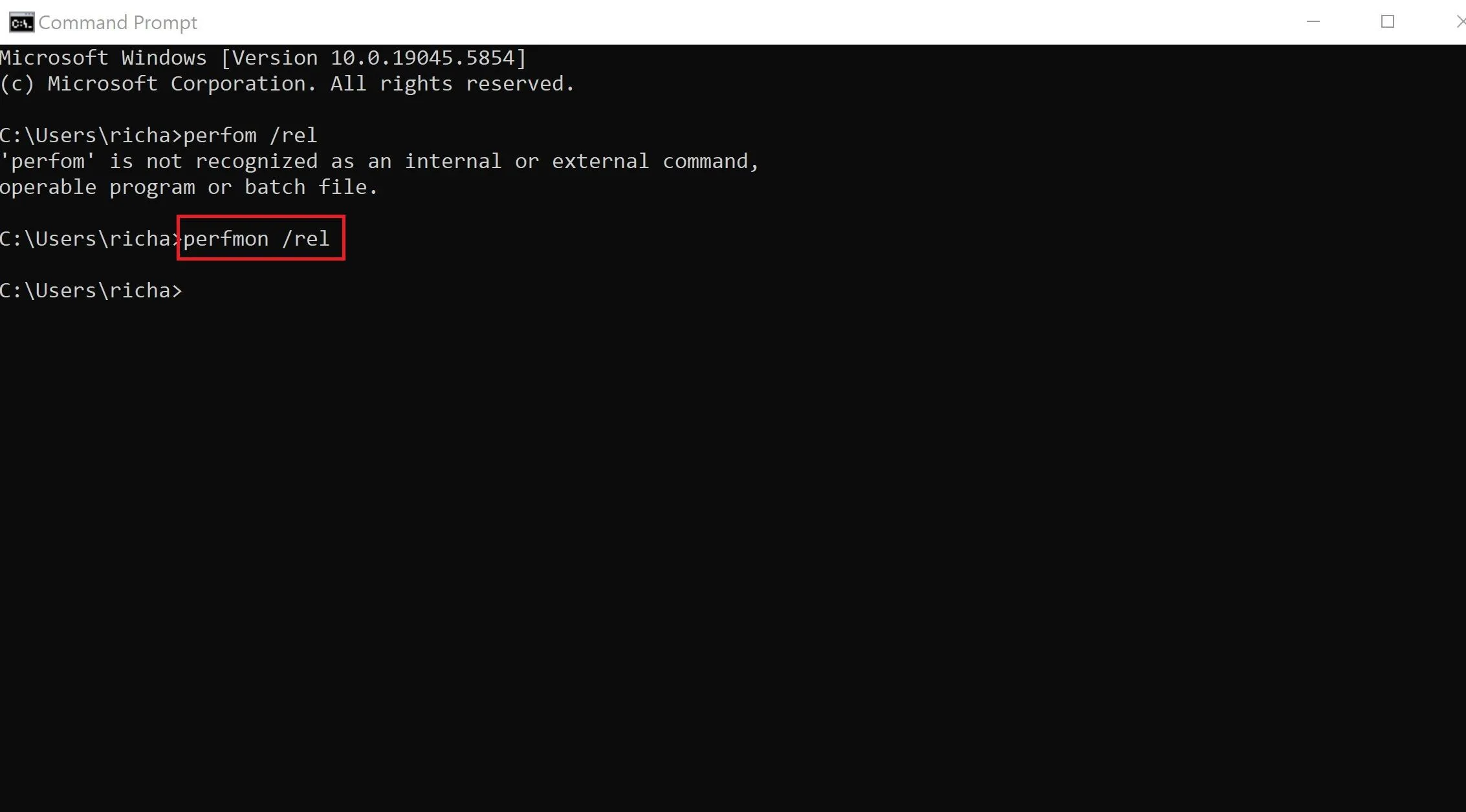 Sử dụng Command Prompt với lệnh &quot;perfmon /rel&quot; để mở Reliability Monitor.