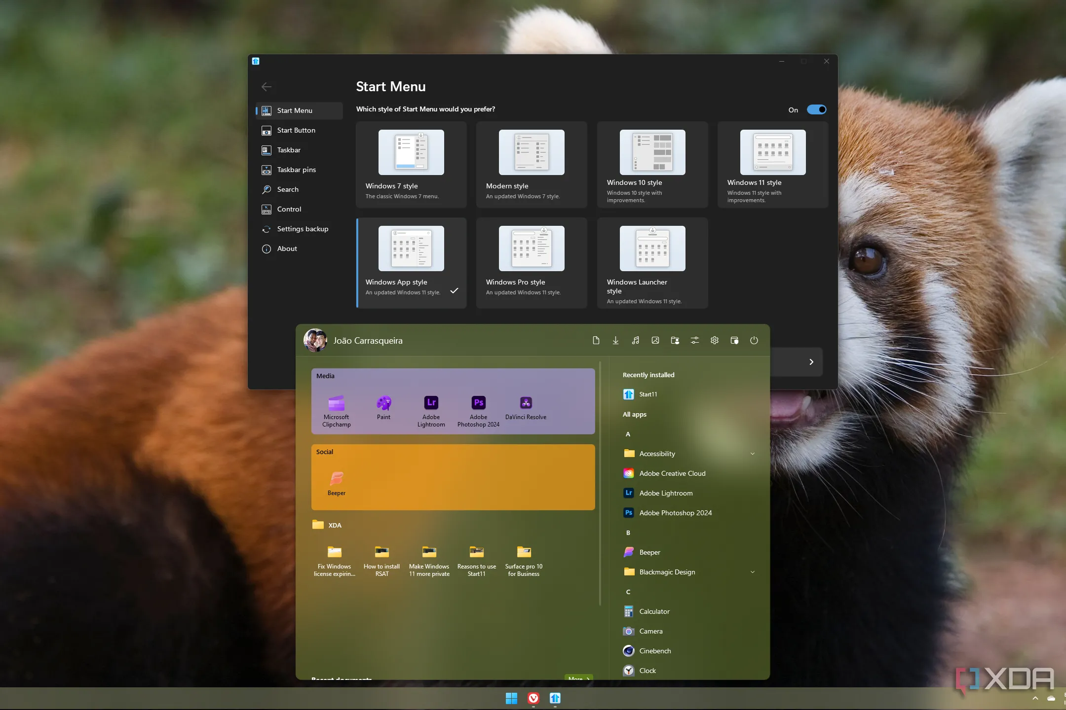 Ảnh chụp màn hình của một desktop Windows 11 với Start11