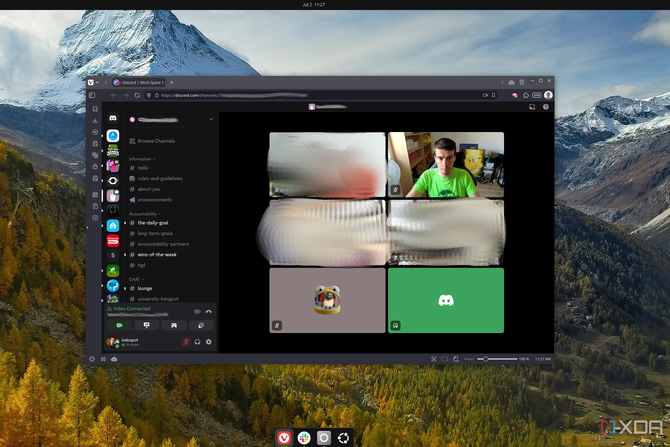 Ảnh chụp màn hình cuộc gọi Discord đang chạy trong trình duyệt Vivaldi trên hệ điều hành Linux, minh họa khả năng kết nối được cải thiện.