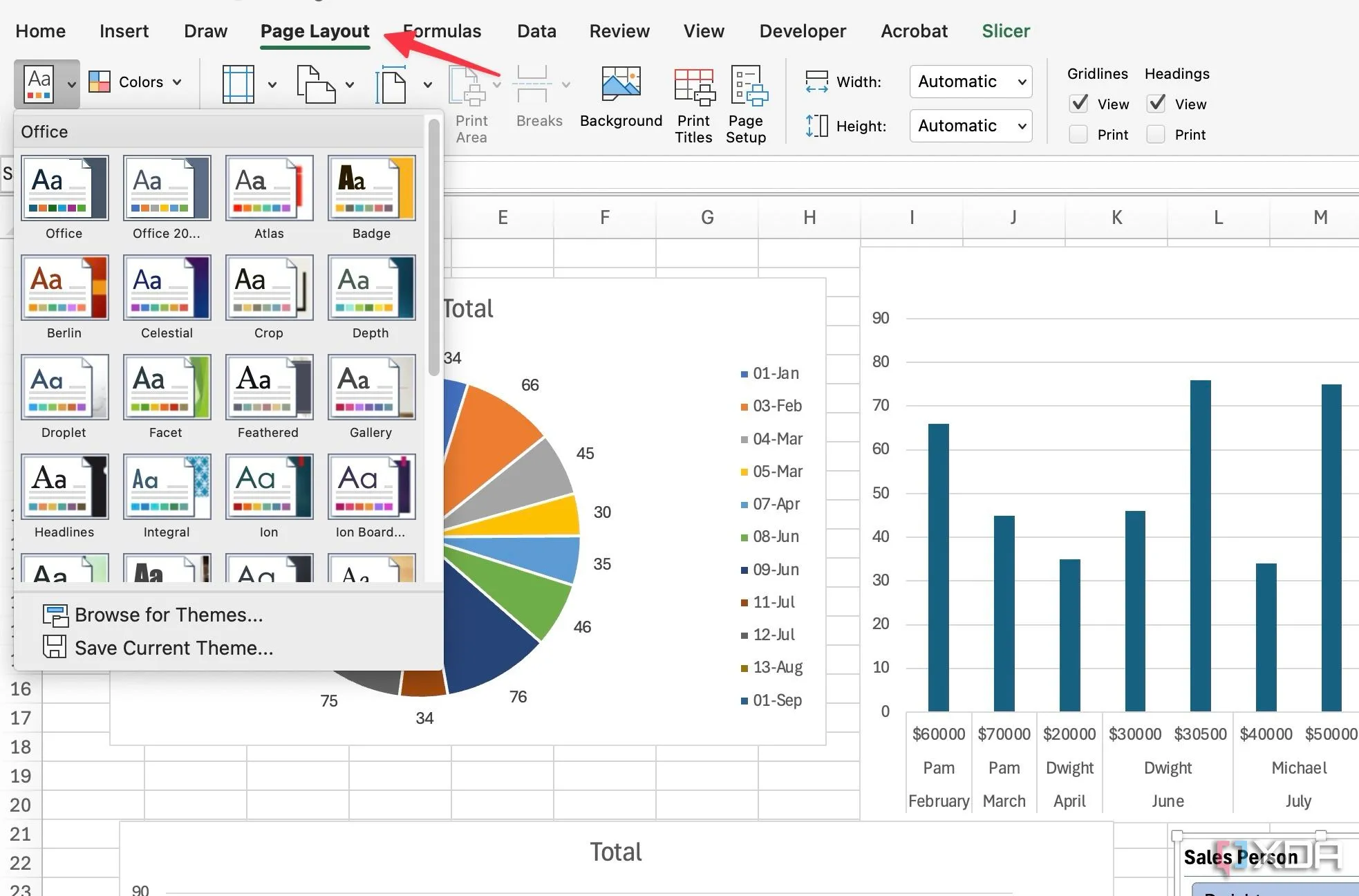 Áp dụng chủ đề và định dạng màu sắc cho dashboard Excel