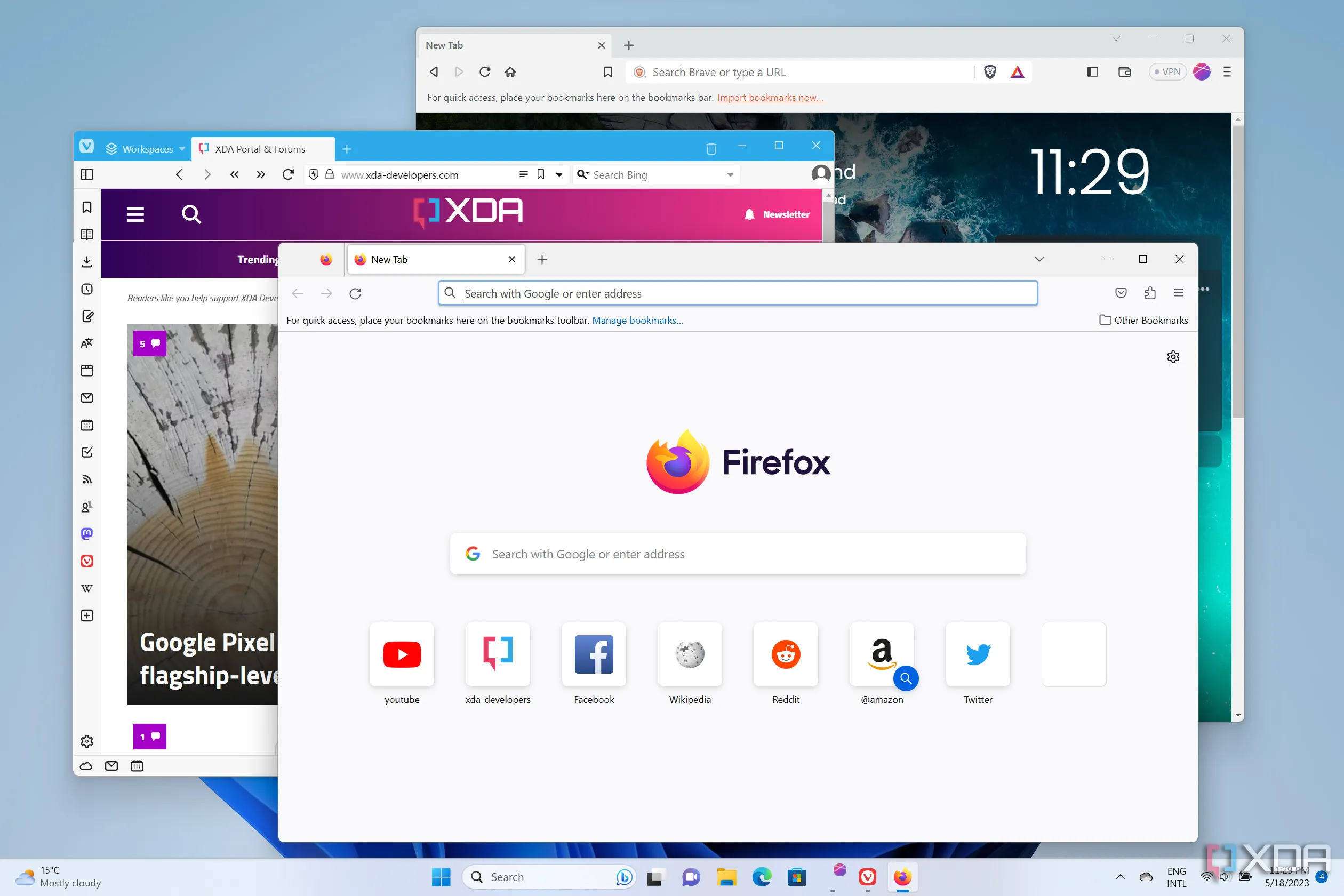 Các trình duyệt web thay thế phổ biến như Firefox, Vivaldi và Brave hoạt động trên Windows 11