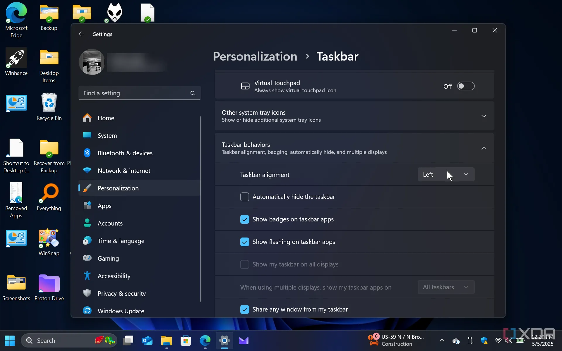 Cài đặt để di chuyển Start menu sang trái trên Windows 11