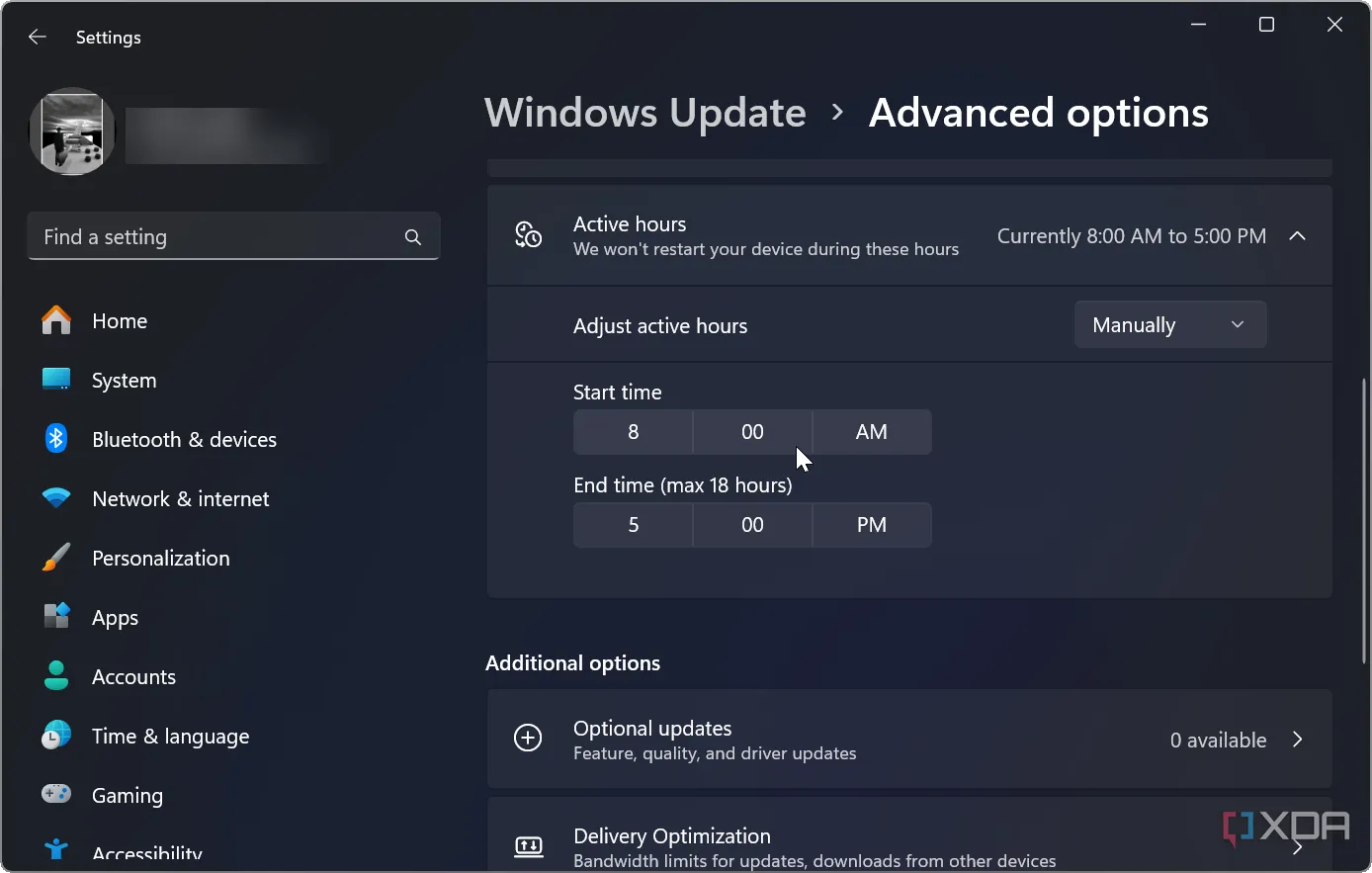 Cài đặt Giờ hoạt động (Active hours) trong Windows 11, cho phép người dùng lên lịch cập nhật hệ thống để tránh gián đoạn công việc.