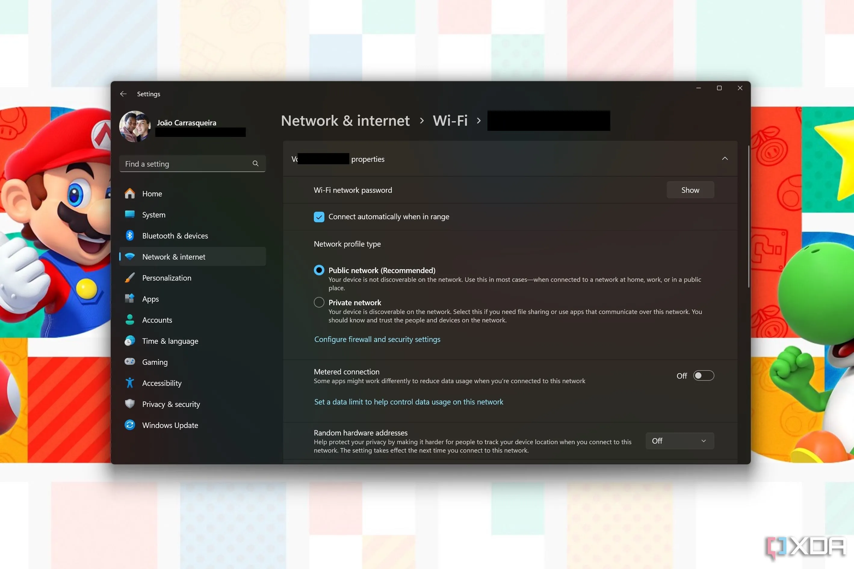 Cài đặt mạng trong Windows 11, hiển thị tùy chọn để chọn loại mạng là Công cộng hoặc Riêng tư
