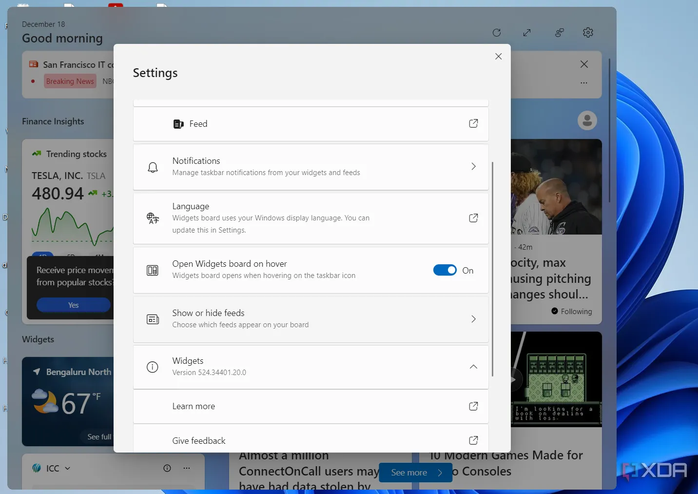 Cài đặt tắt nguồn cấp tin tức (Feeds) trong bảng Widgets của Windows 11