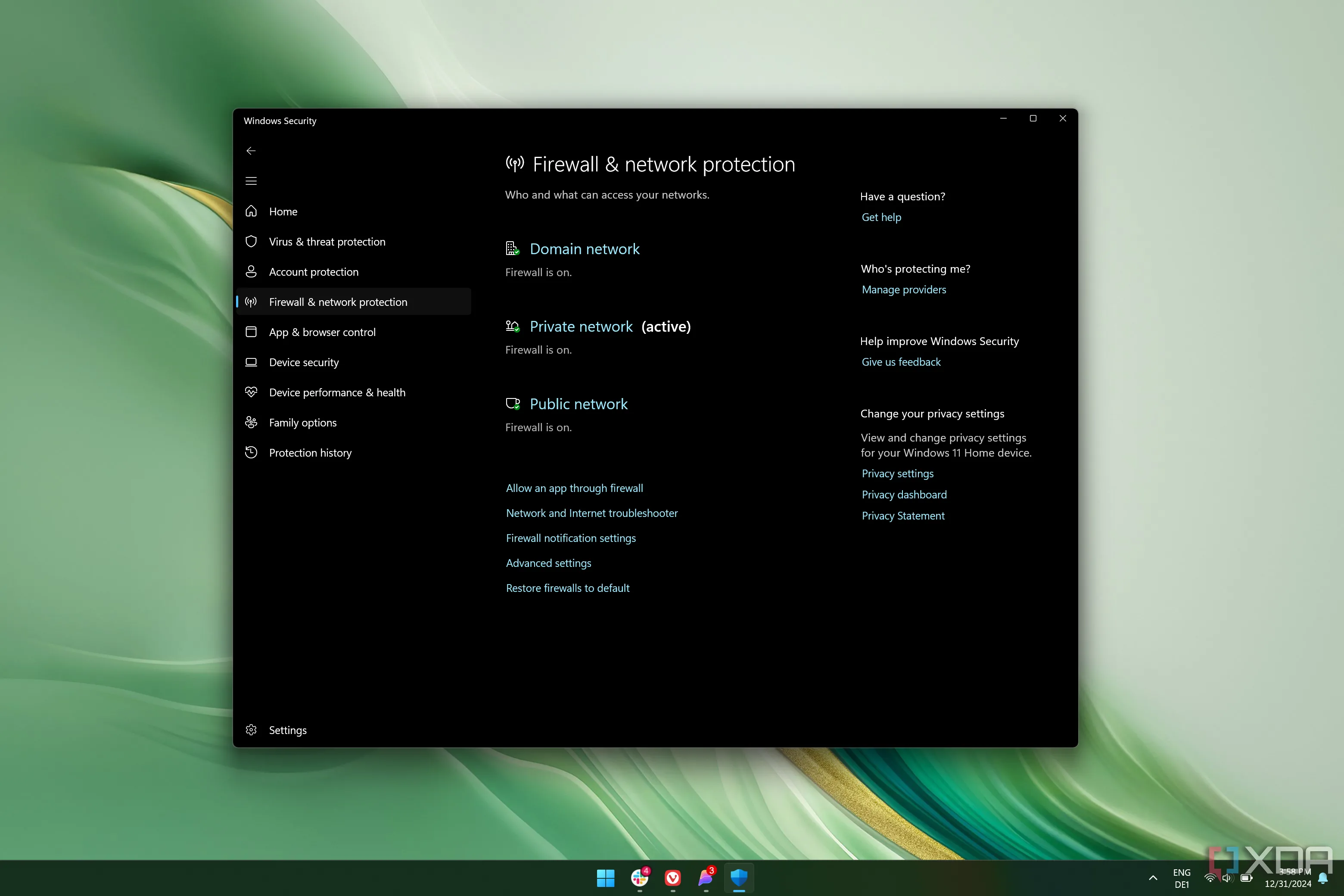 Cài đặt tường lửa trong Windows Security trên Windows 11