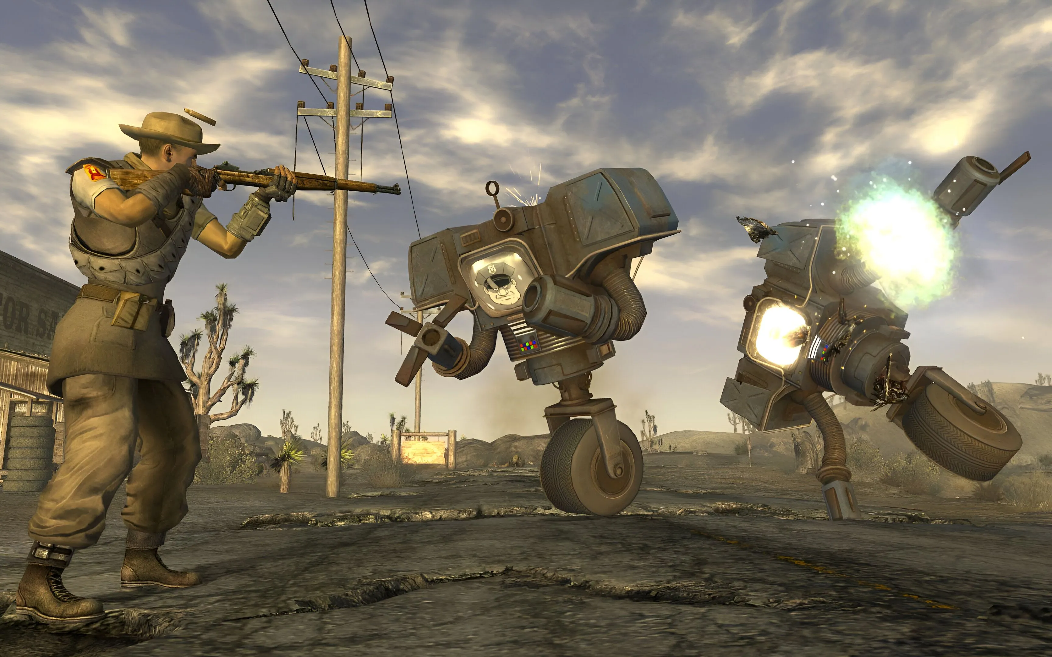 Cảnh chiến đấu trong Fallout: New Vegas, một game nhập vai nổi tiếng của Obsidian Entertainment.