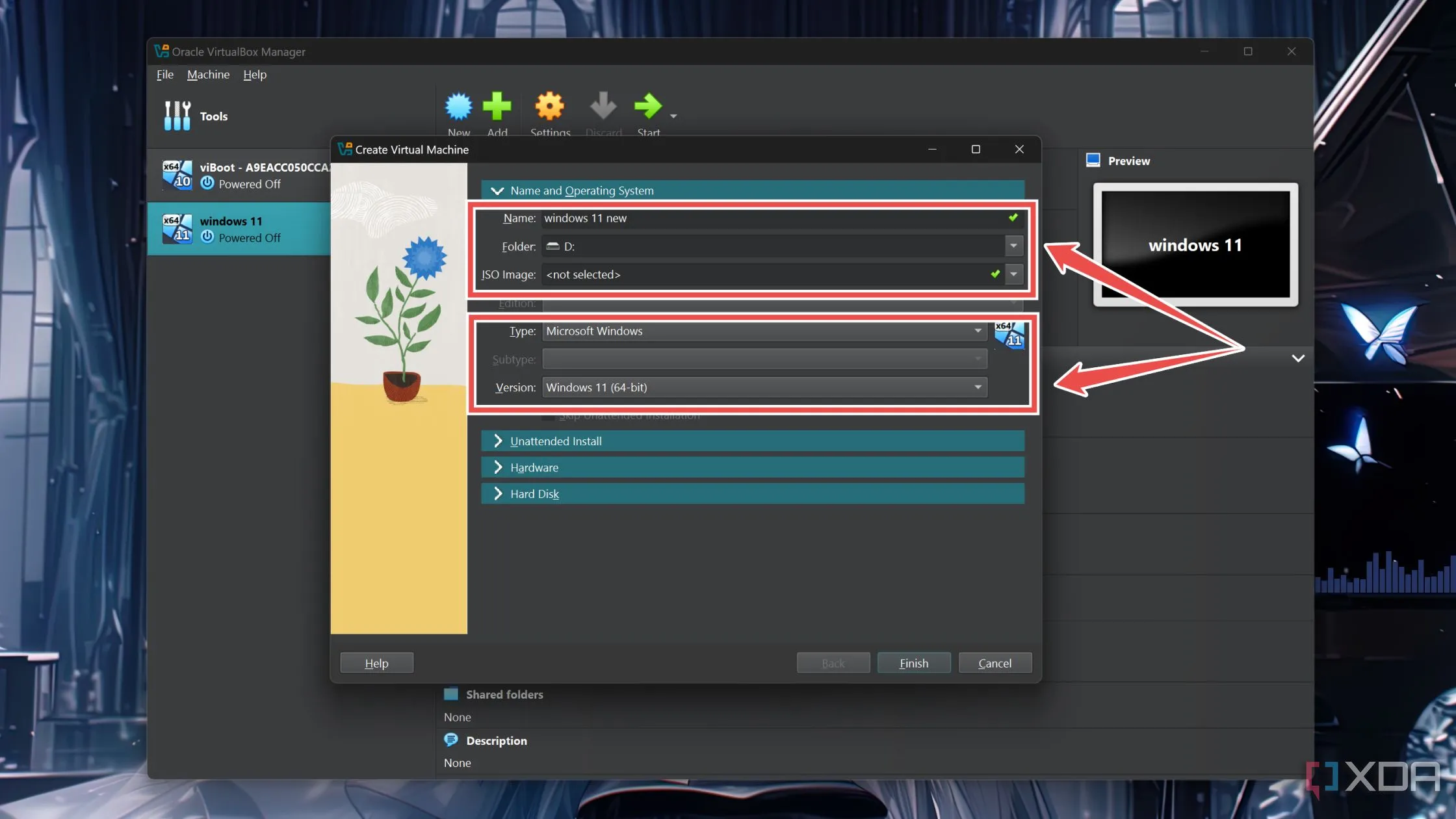 Cấu hình tên, vị trí và loại hệ điều hành cho máy ảo Windows 11 trong VirtualBox