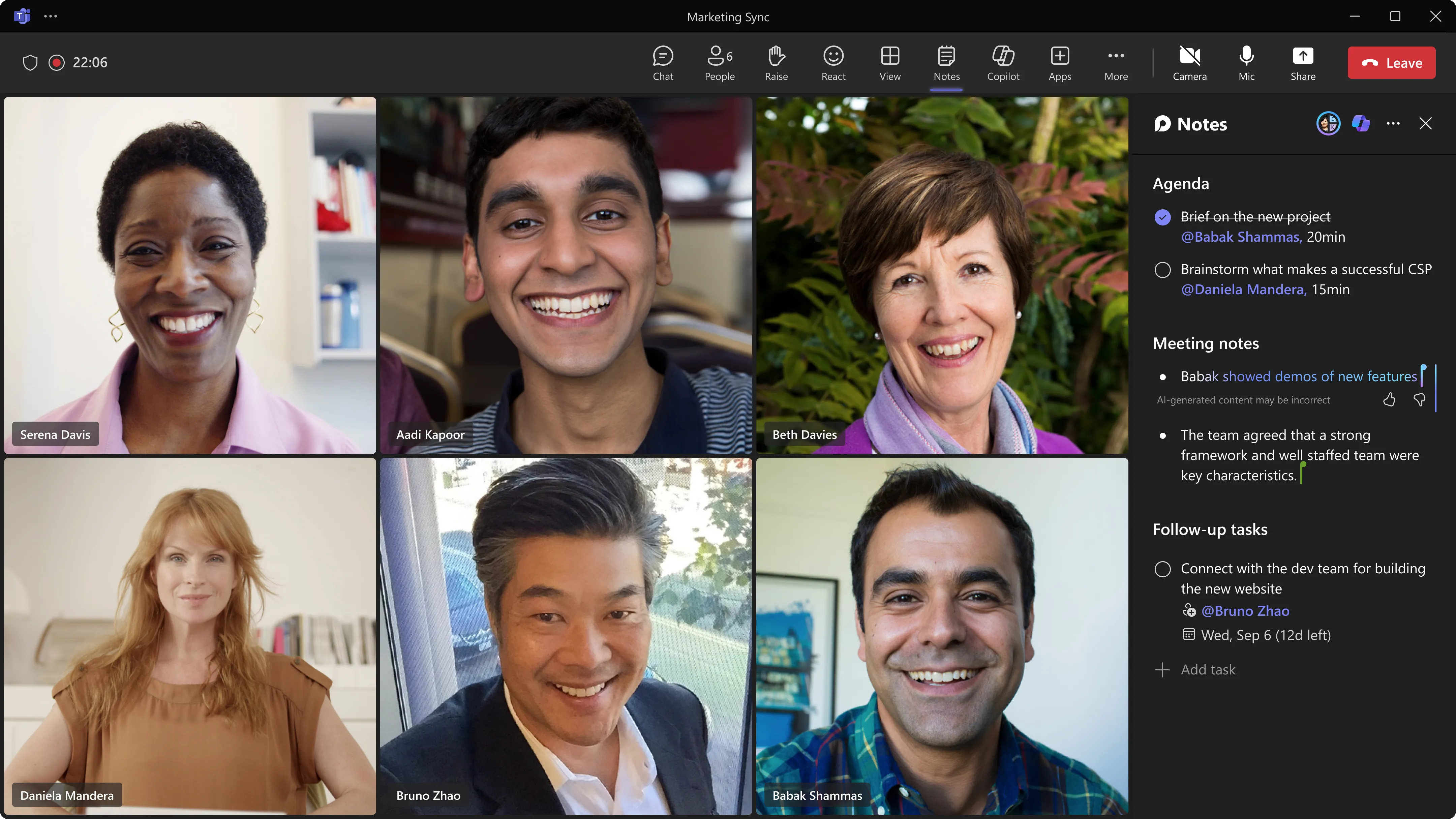 Copilot AI tự động tóm tắt và ghi chú cuộc họp Microsoft Teams