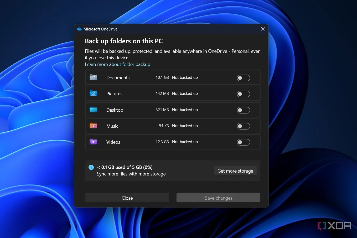 Cửa sổ OneDrive của Microsoft hiển thị lời nhắc nâng cấp dung lượng lưu trữ