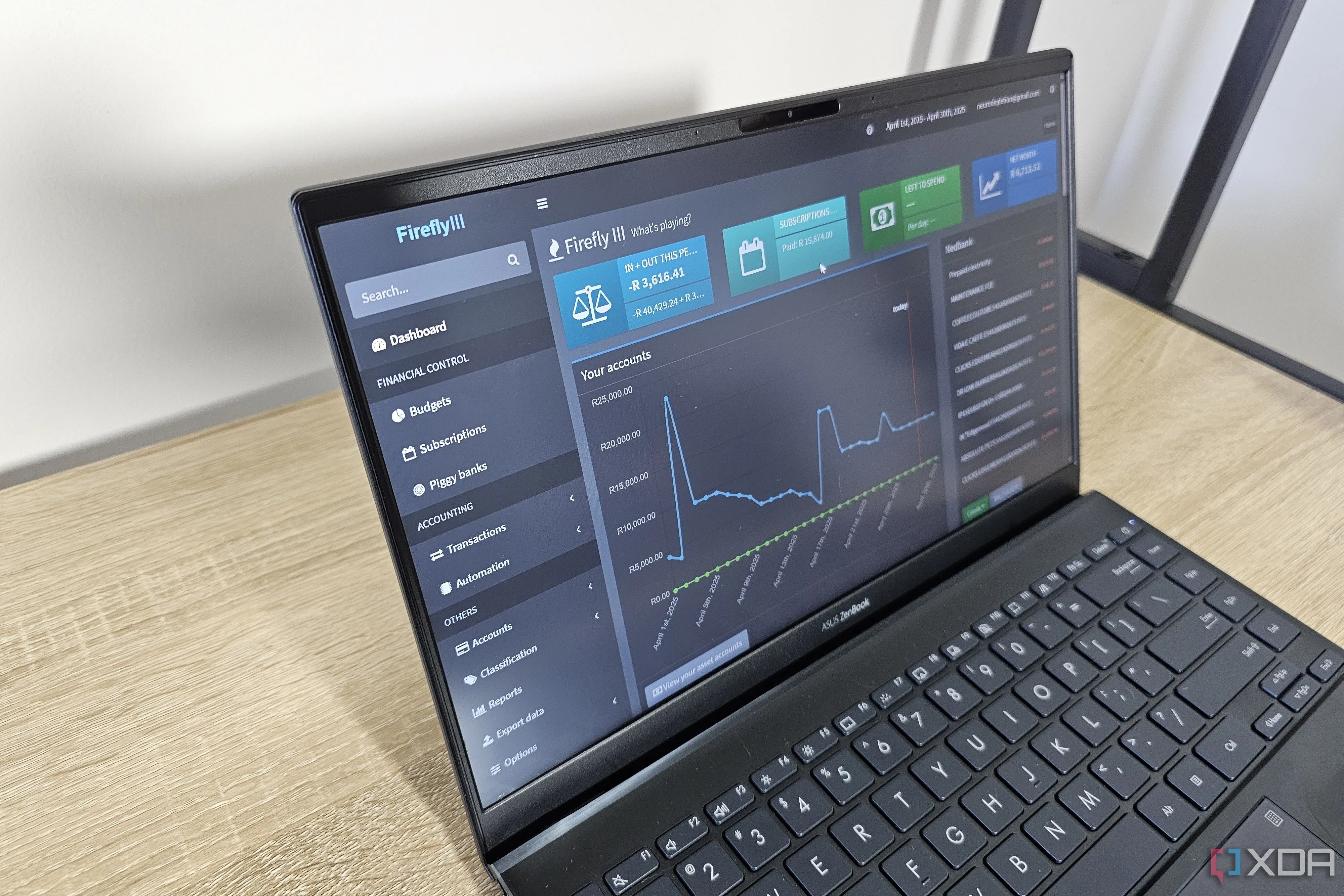Giao diện bảng điều khiển Firefly III trên một chiếc laptop