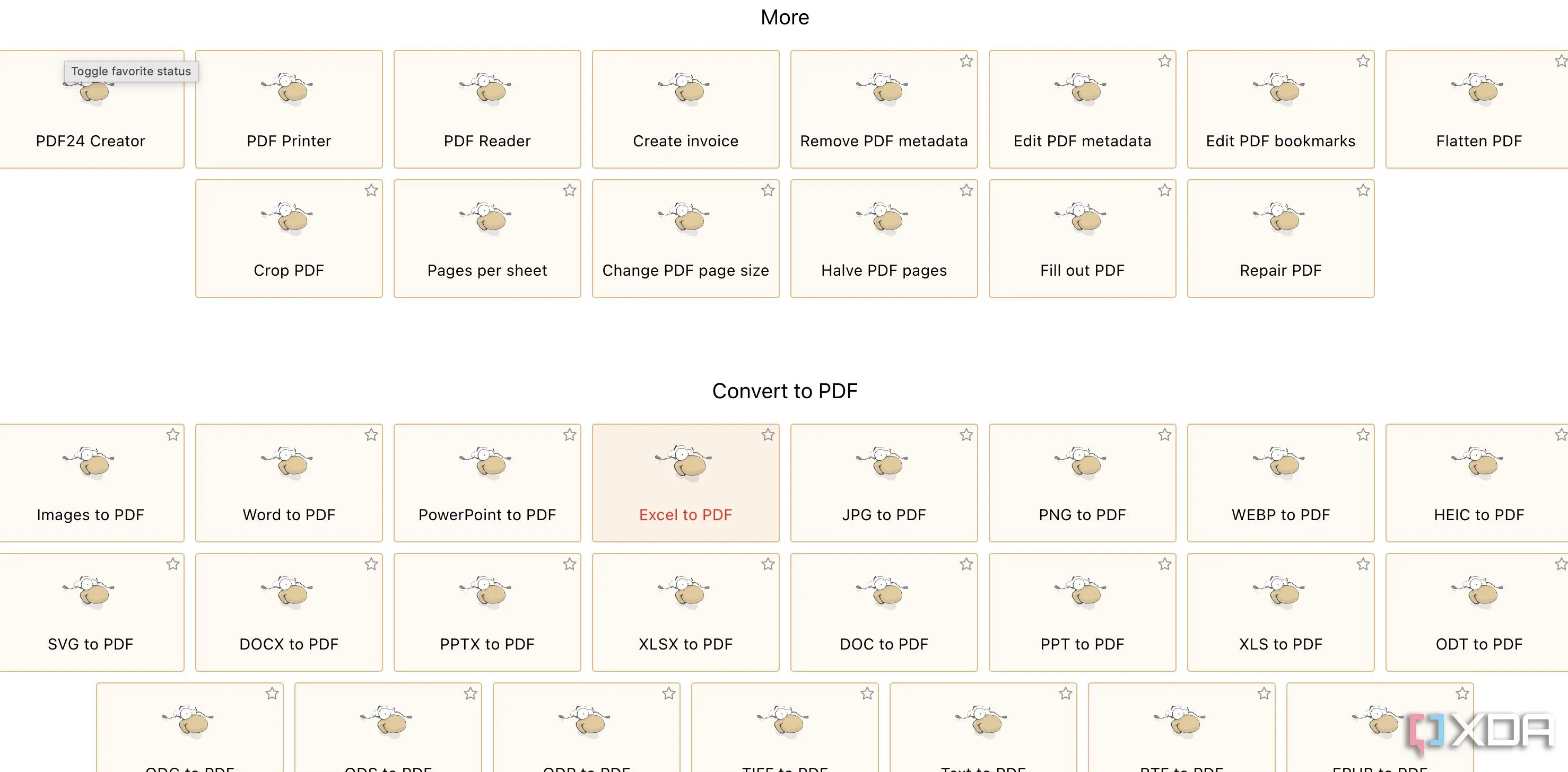 Giao diện các công cụ PDF24 hiển thị trên màn hình máy tính, minh họa đa dạng tính năng chỉnh sửa PDF