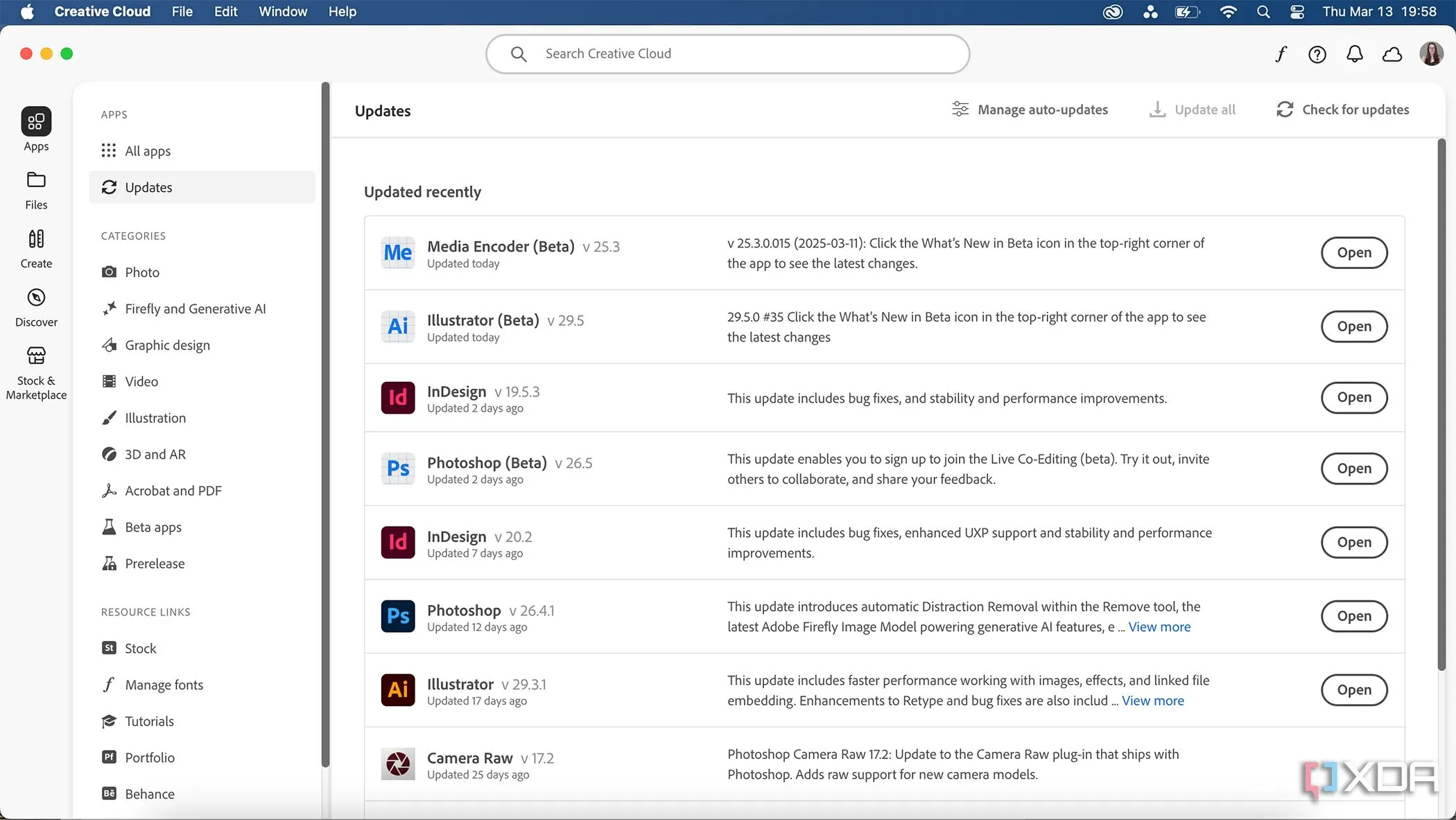 Giao diện cập nhật Adobe Creative Cloud với các thông báo tính năng mới gây phiền nhiễu