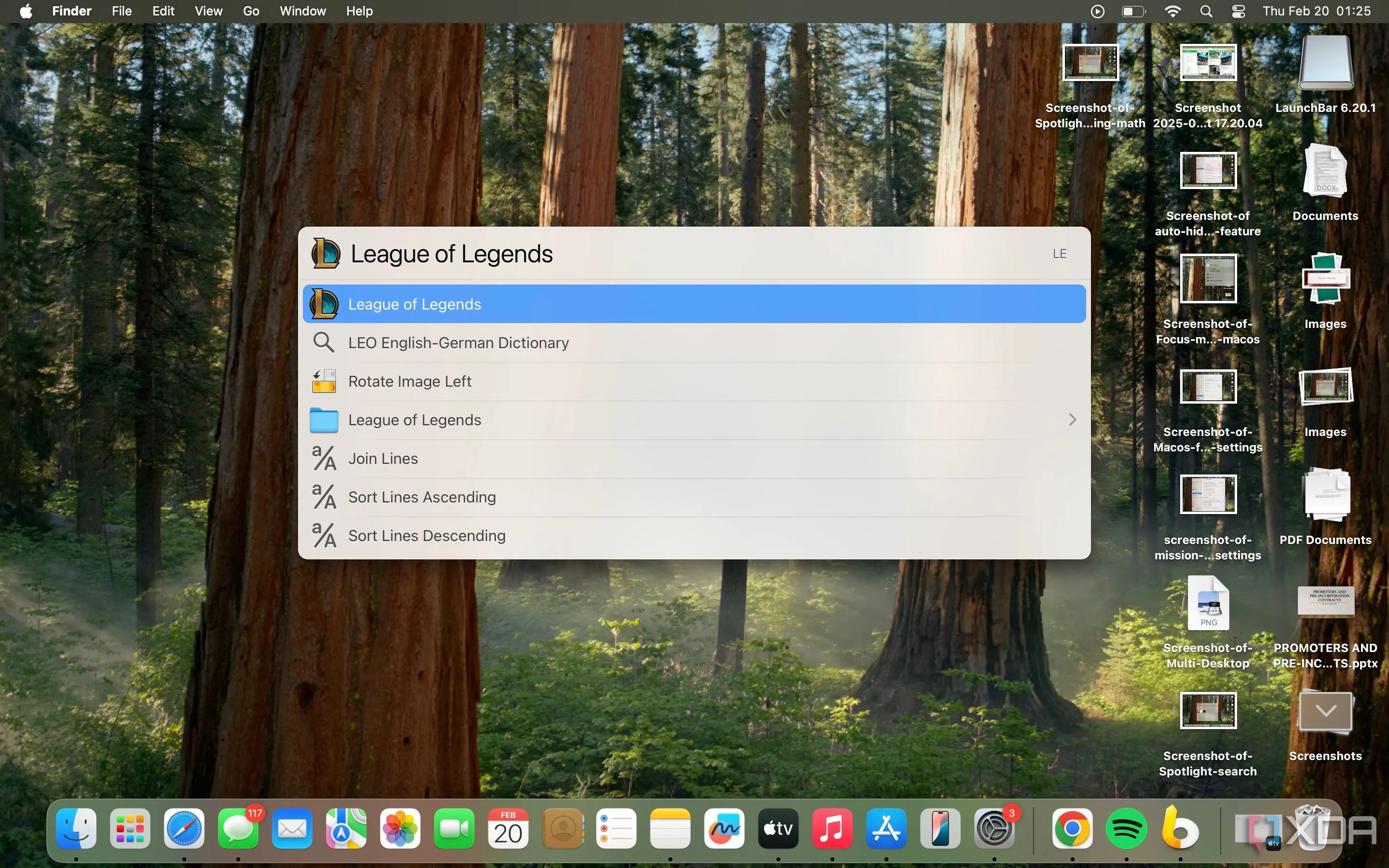 Giao diện LaunchBar trên macOS hiển thị chức năng tìm kiếm và điều khiển hệ thống