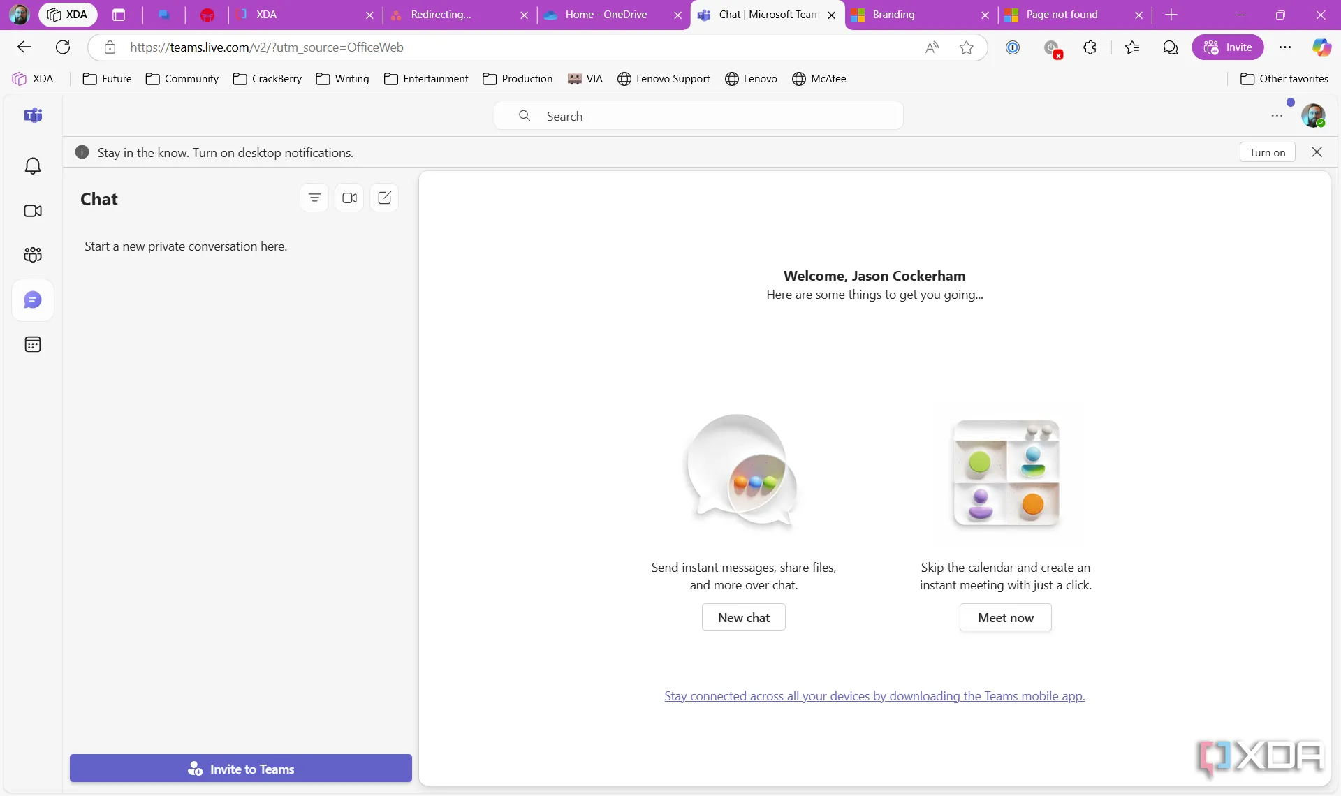 Giao diện Microsoft Teams trên nền web, công cụ giao tiếp phổ biến trong môi trường doanh nghiệp
