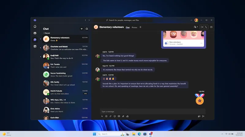 Giao diện Microsoft Teams trên Windows 11, minh họa tính năng lưu tin nhắn sắp trở lại