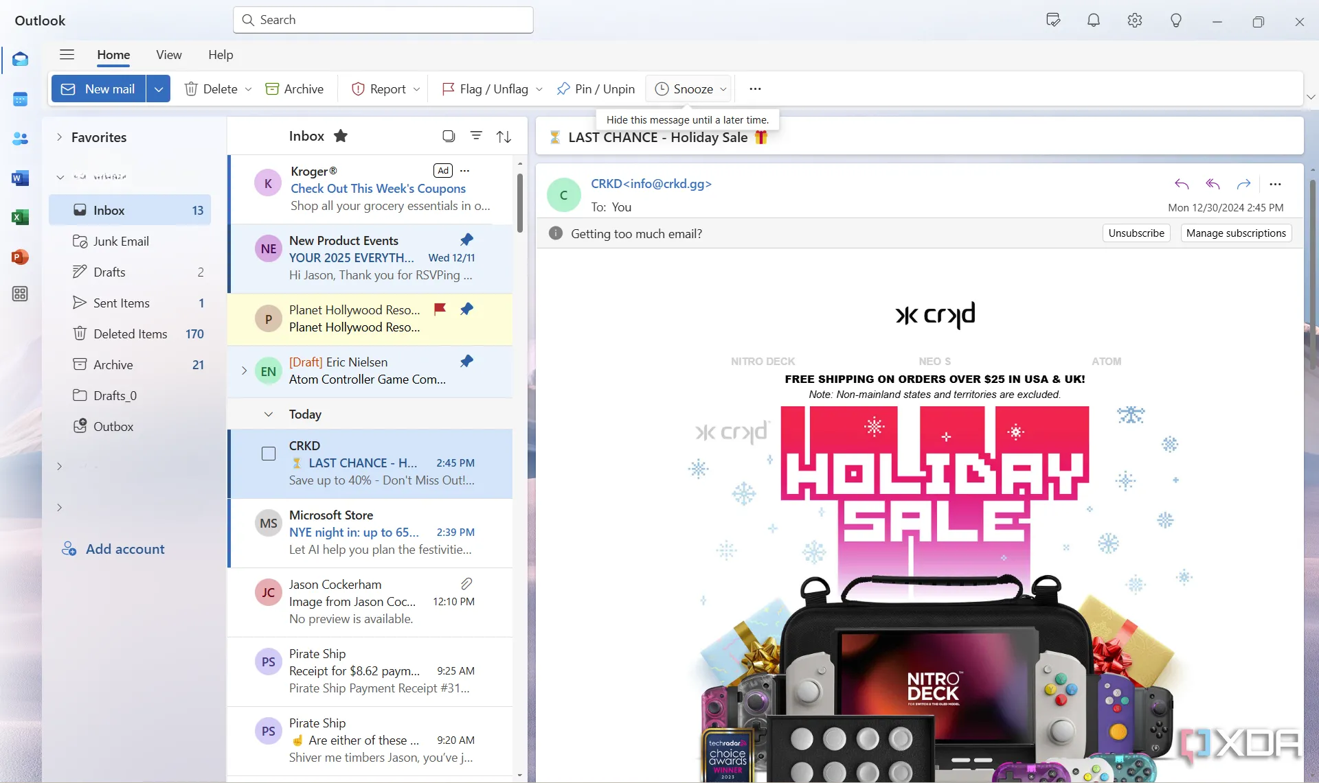 Giao diện mới của ứng dụng Microsoft Outlook trên hệ điều hành Windows