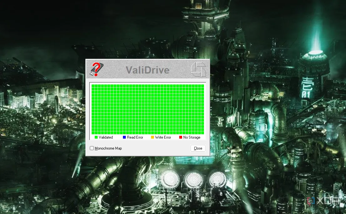 Giao diện phần mềm ValiDrive kiểm tra dung lượng USB, thẻ nhớ