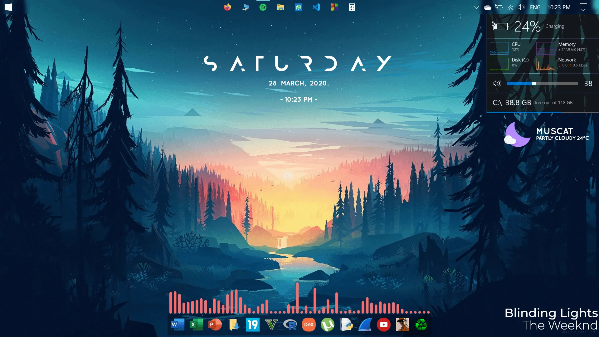 Giao diện Rainmeter Mond, thể hiện khả năng tùy biến desktop Windows đẹp mắt và đa dạng.