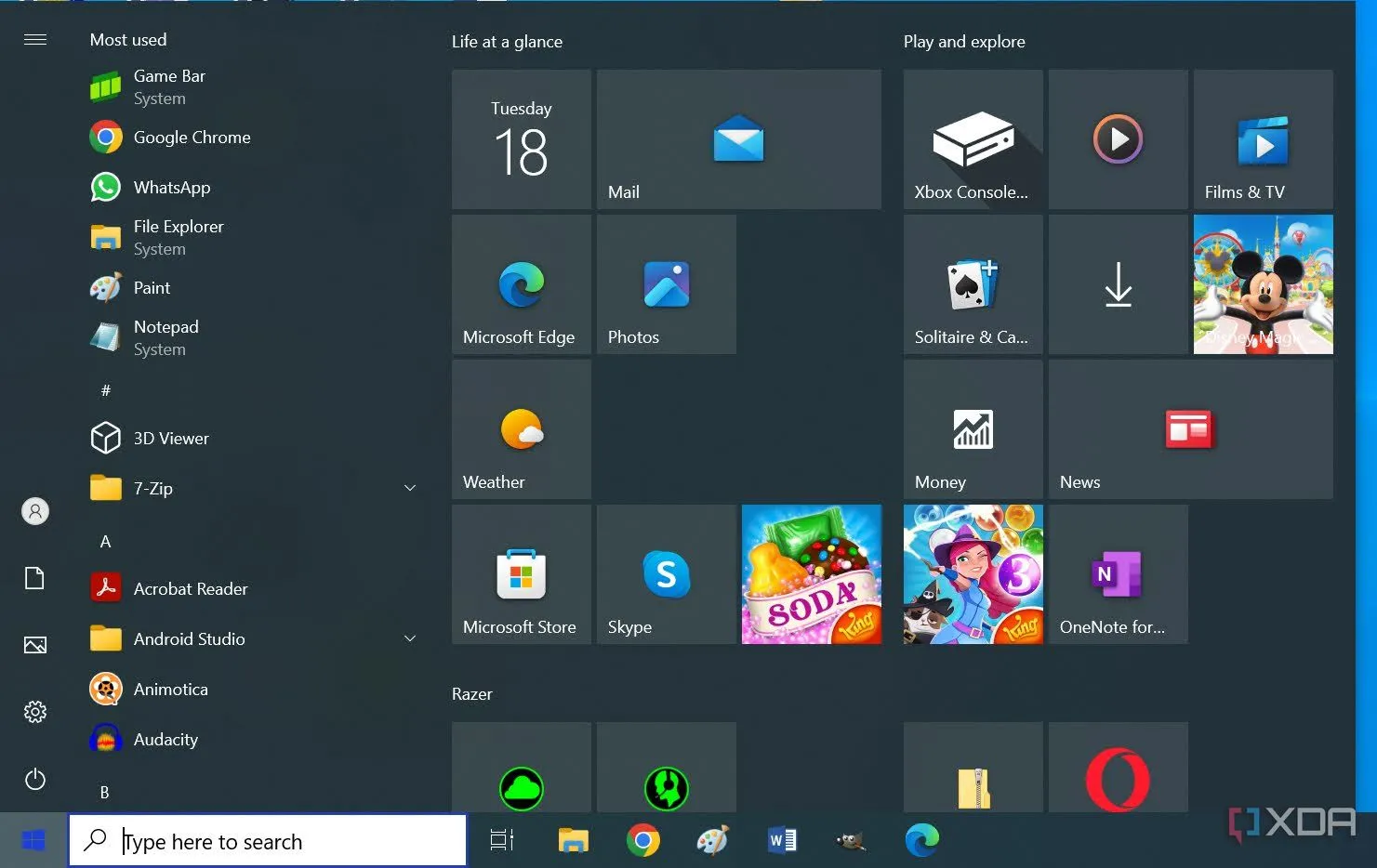 Giao diện Start Menu của Windows 10