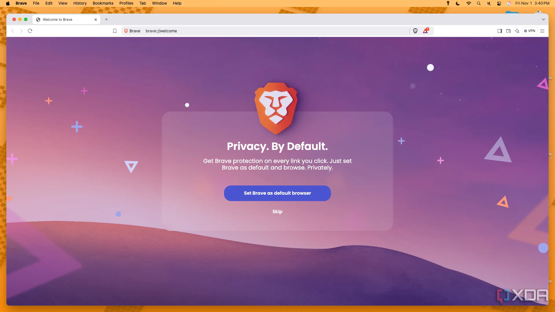 Giao diện trình duyệt Brave trên hệ điều hành macOS, minh họa tính năng chặn truy cập của Recall.