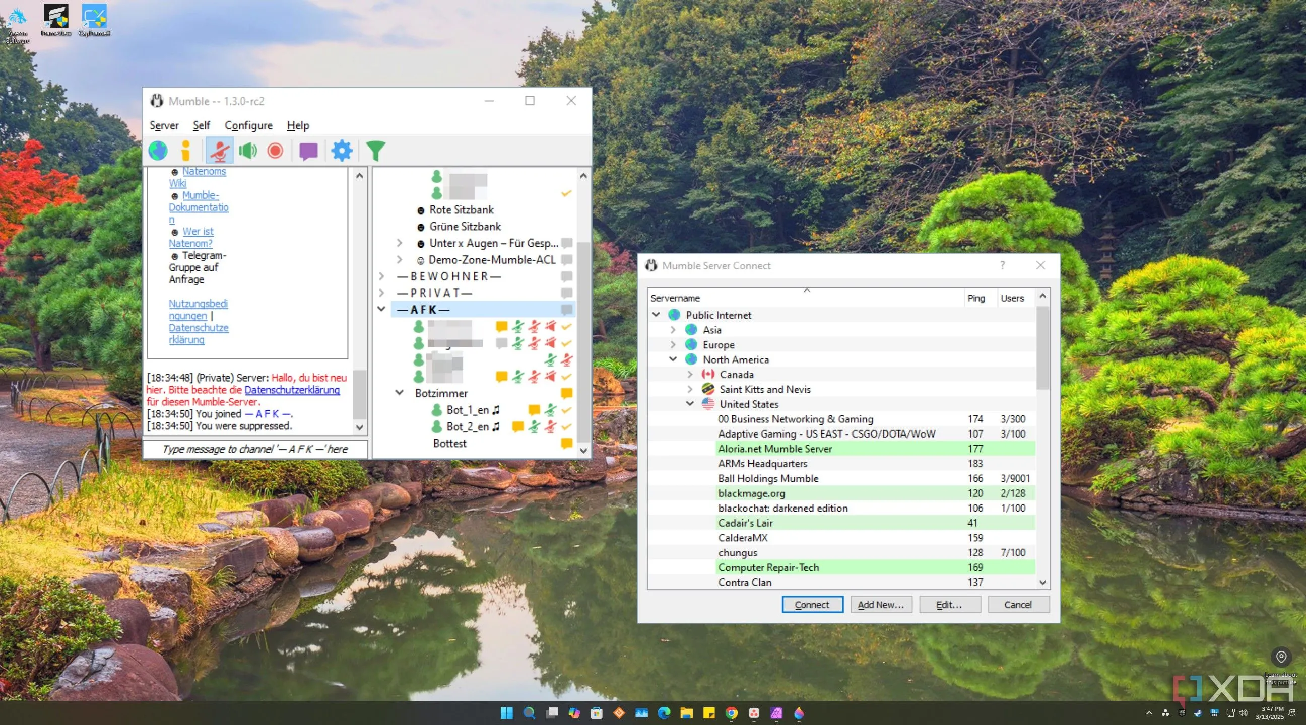 Giao diện ứng dụng Mumble trên hệ điều hành Windows.