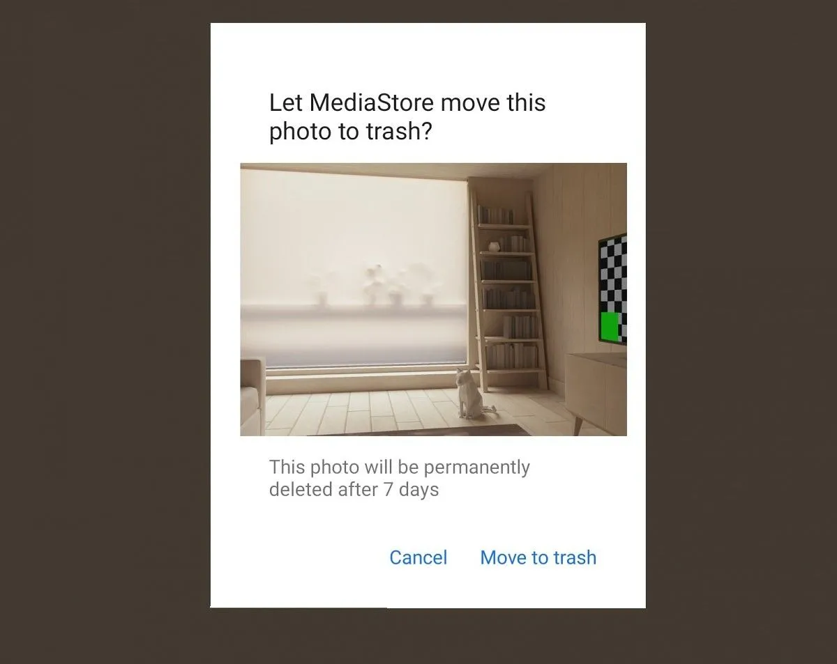 Giao diện ứng dụng Thư viện ảnh trên Android, minh họa tính năng thùng rác ẩn cho ảnh và video đã xóa.
