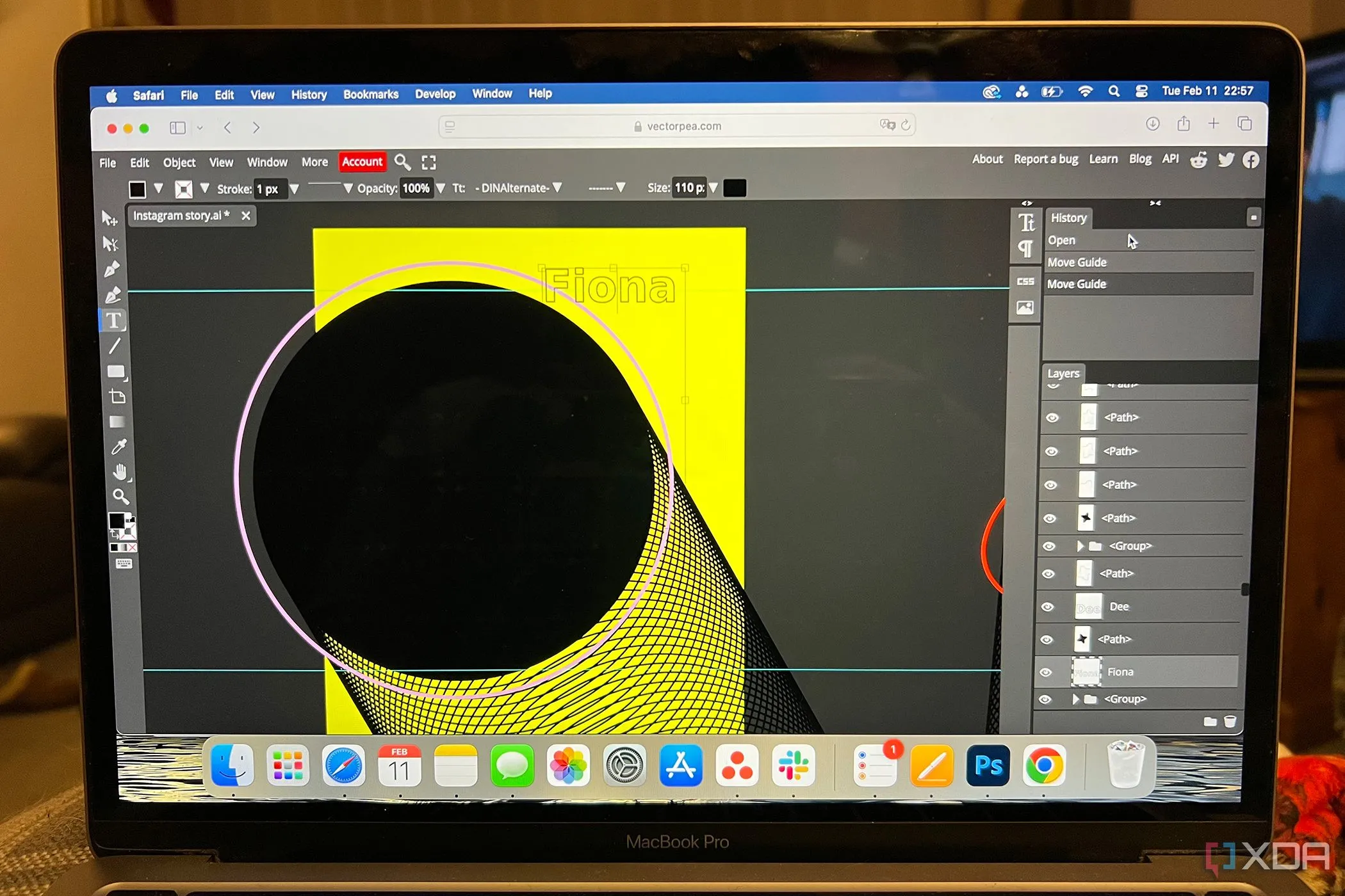 Giao diện Vectorpea với một dự án thiết kế đồ họa vector đang được thực hiện, minh họa khả năng chỉnh sửa