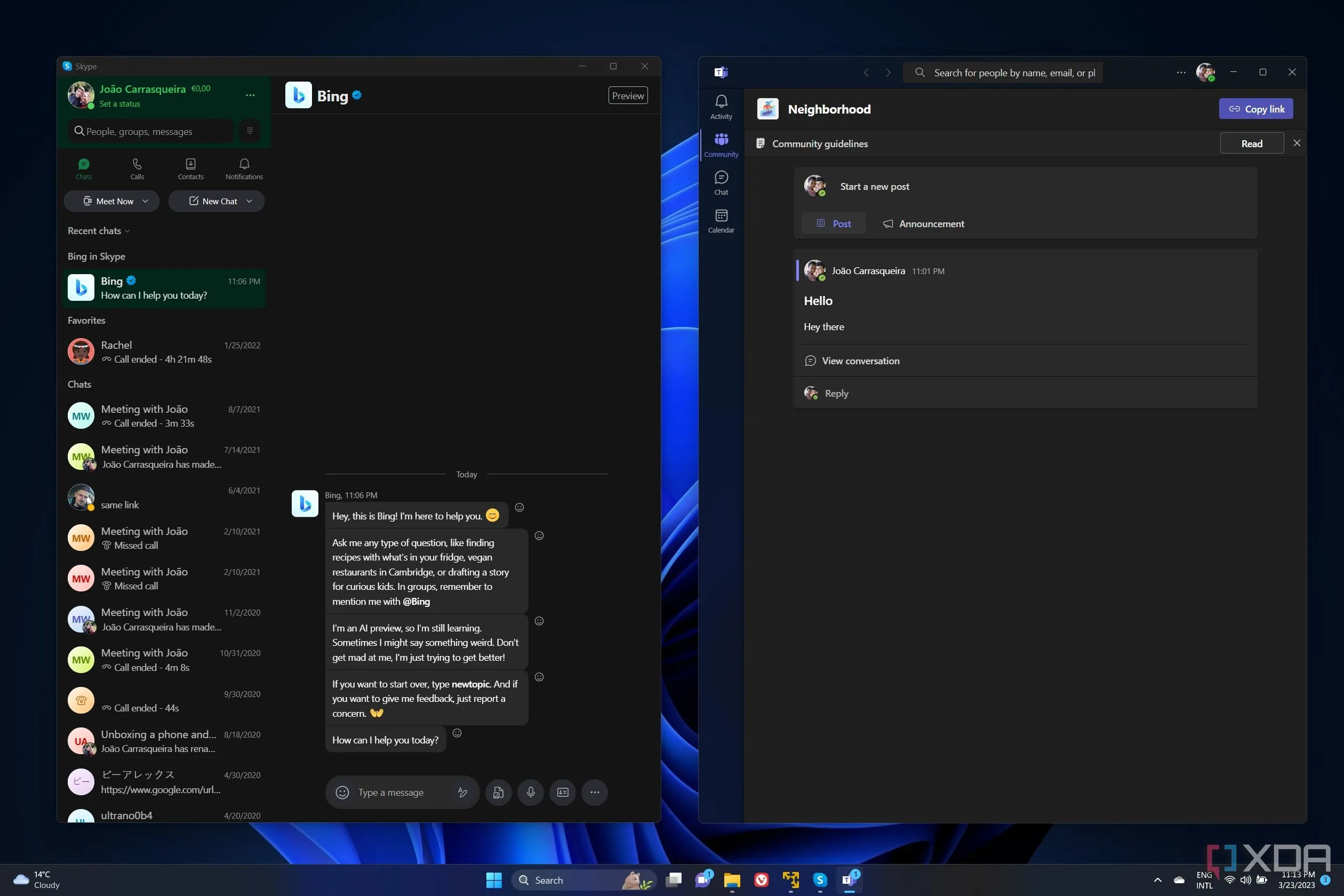 Hai ứng dụng Skype và Microsoft Teams hiển thị cạnh nhau, thể hiện sự chồng chéo chức năng.