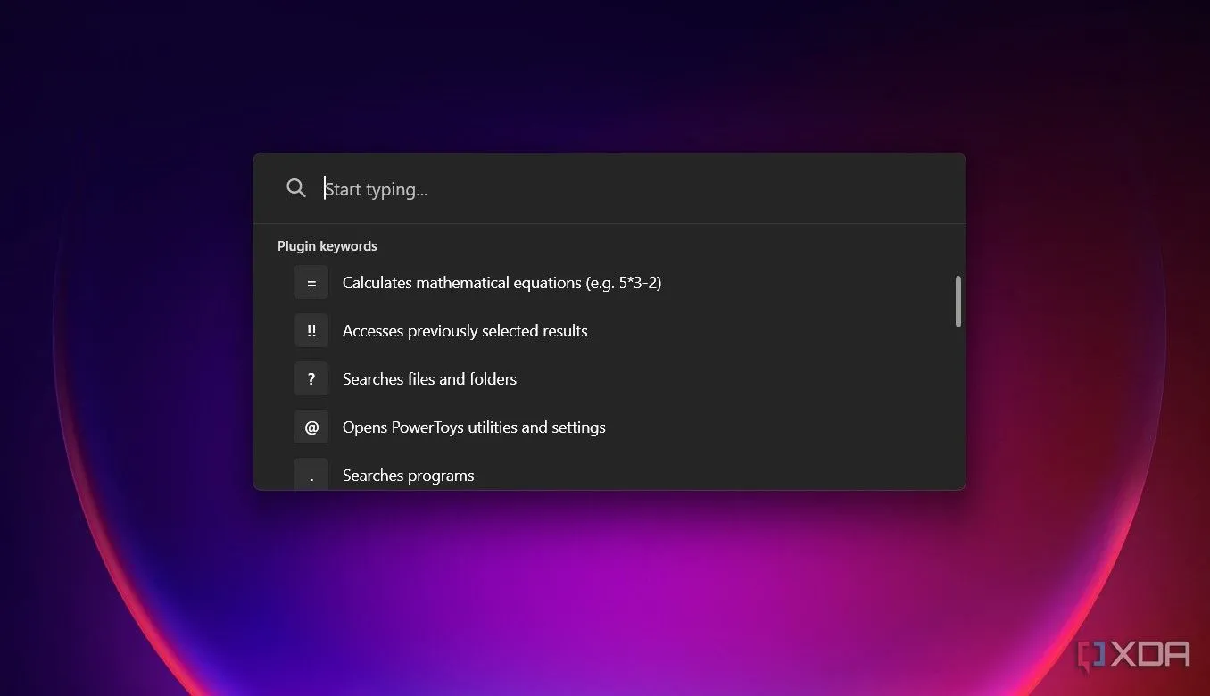 Hình ảnh tính năng PowerToys Run trên Windows, mô phỏng tìm kiếm Spotlight