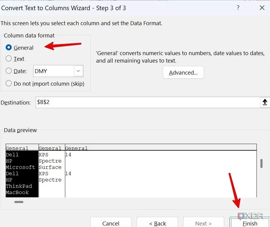 Hoàn tất định dạng dữ liệu cột sau khi tách văn bản trong Excel