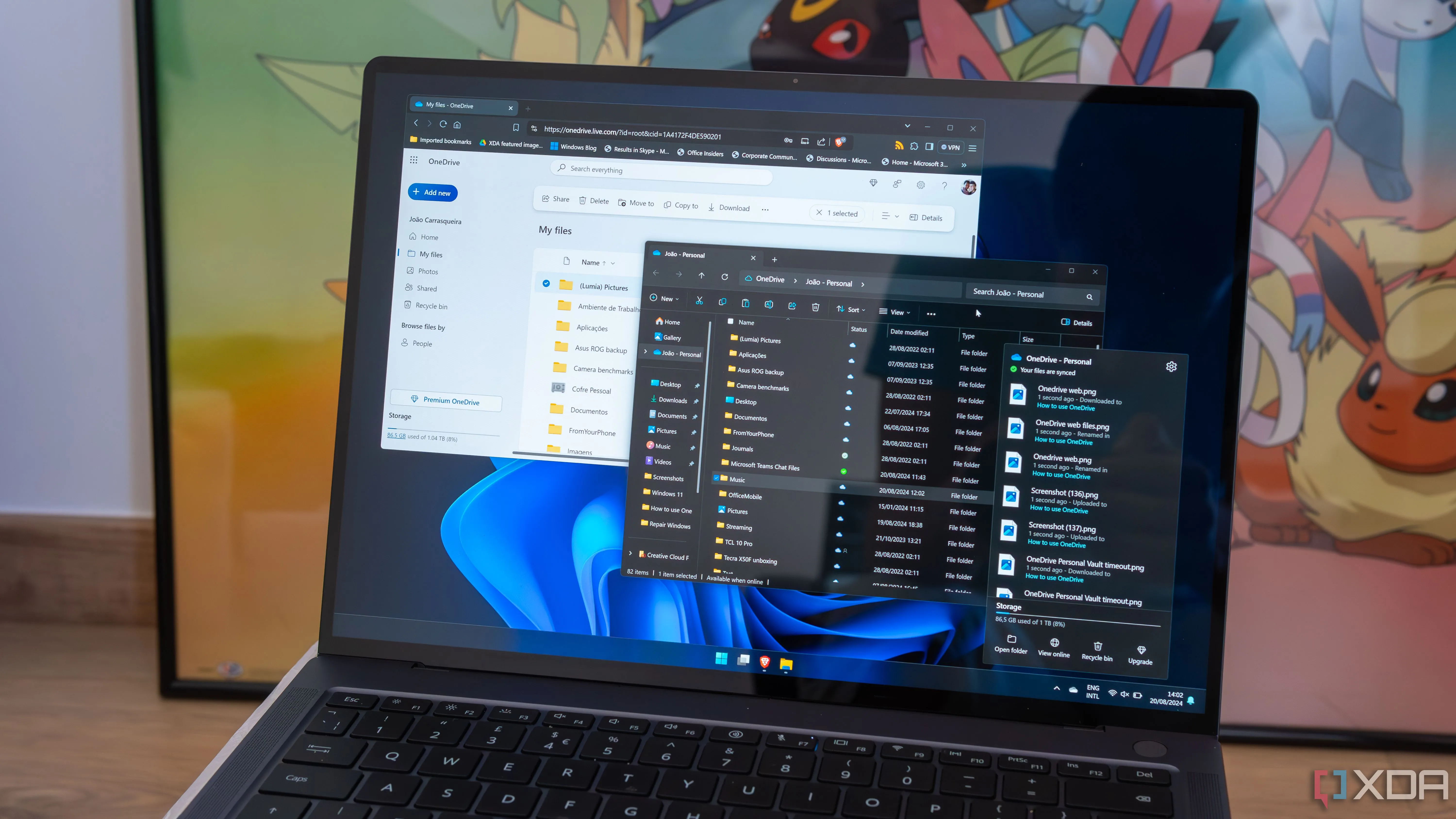 Laptop Windows 11 hiển thị giao diện OneDrive với nhiều tùy chọn sao lưu