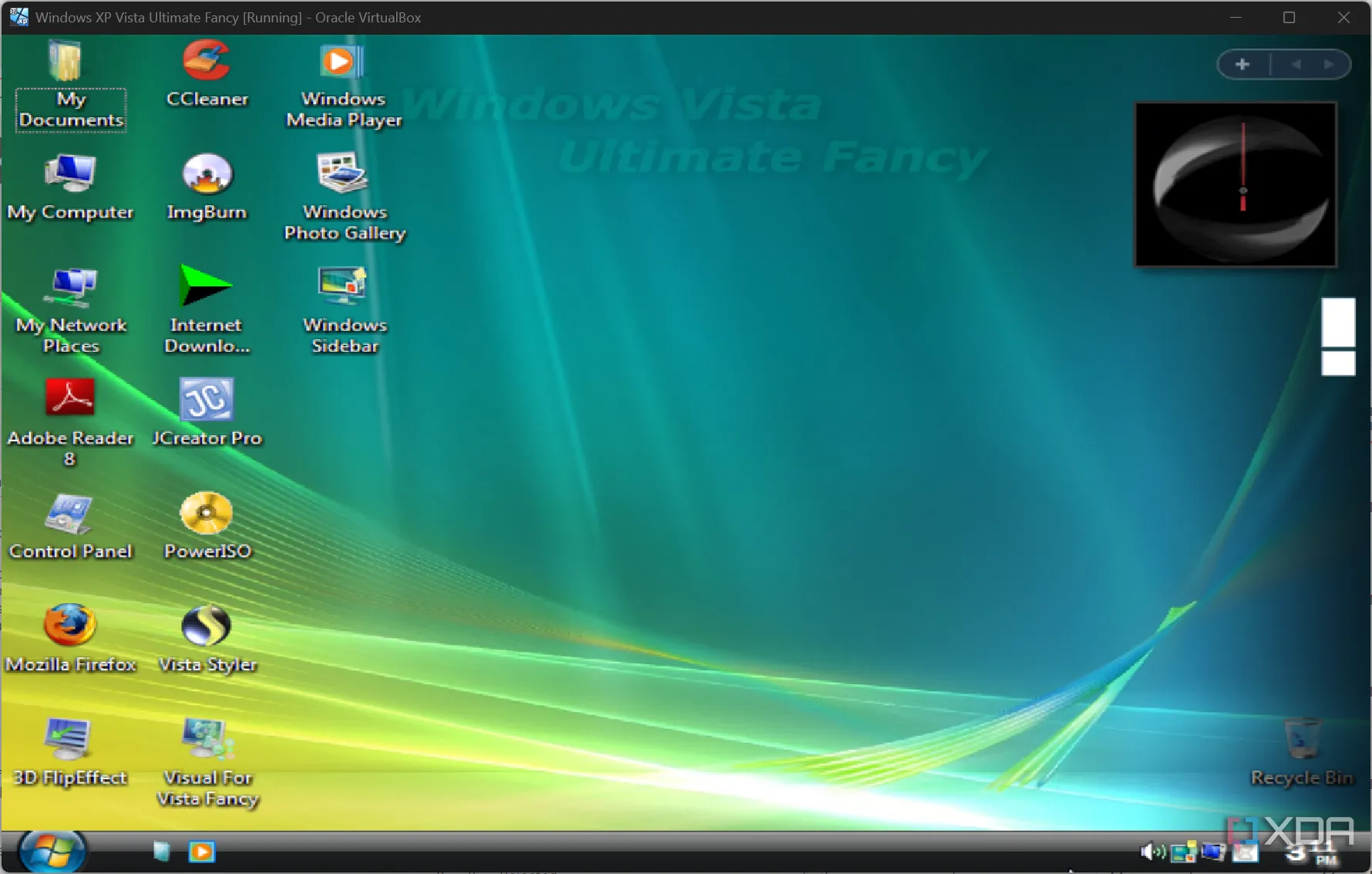 Màn hình desktop Windows XP Vista Ultimate Fancy với giao diện tùy biến giống Vista