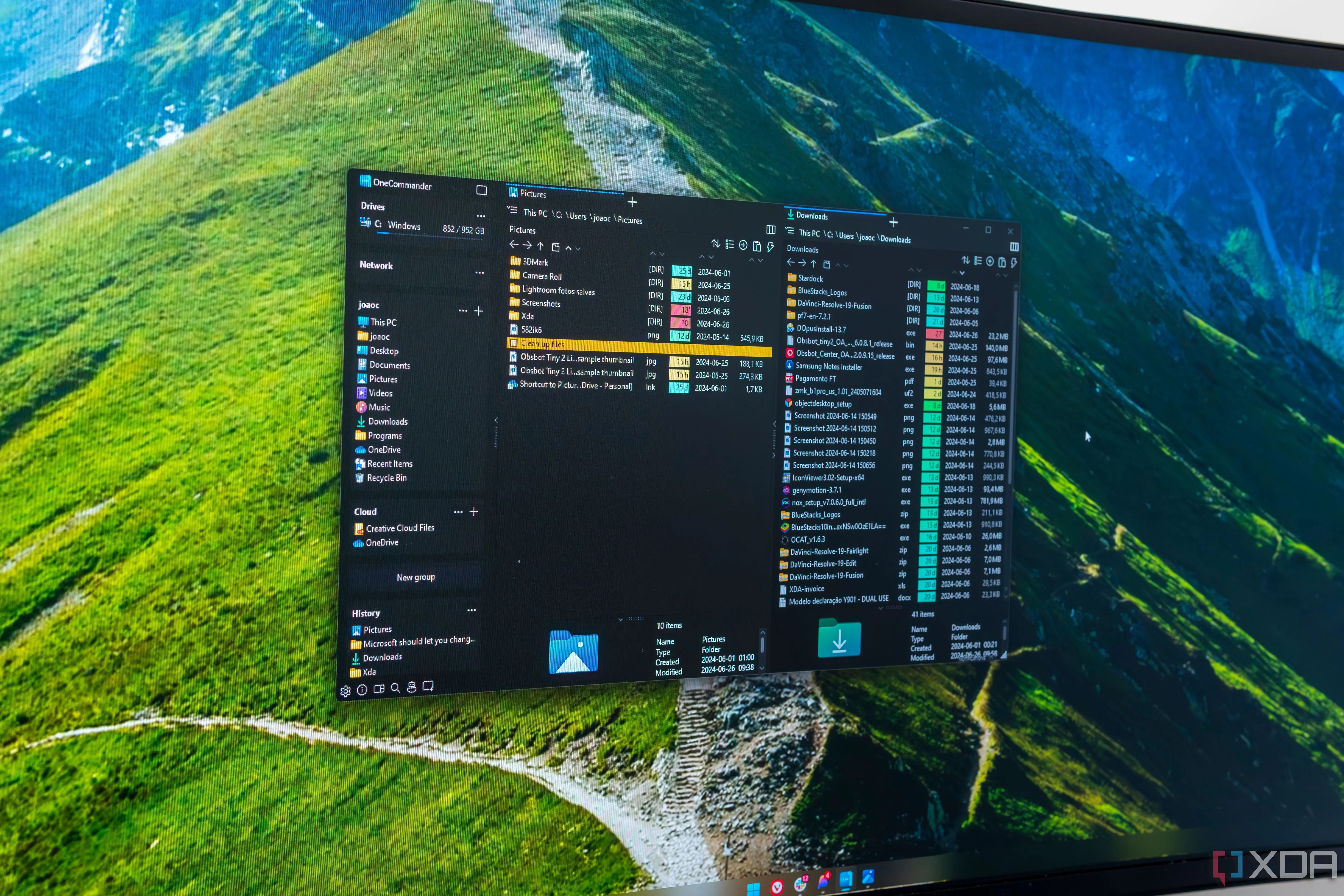 Màn hình hiển thị Windows 11 với trình quản lý file OneCommander