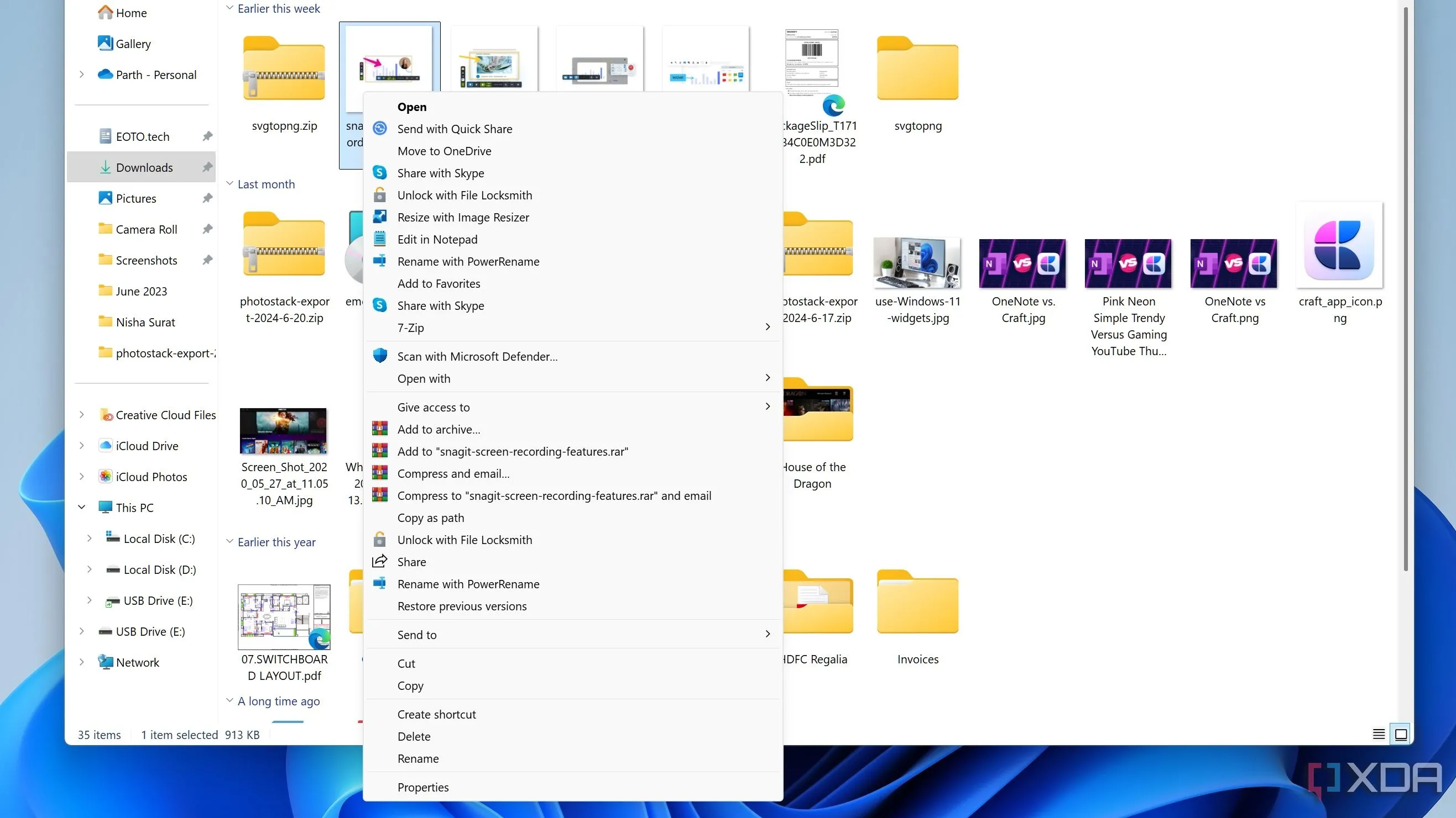 Menu ngữ cảnh chuột phải cổ điển trên Windows 11, hiển thị đầy đủ các tùy chọn.