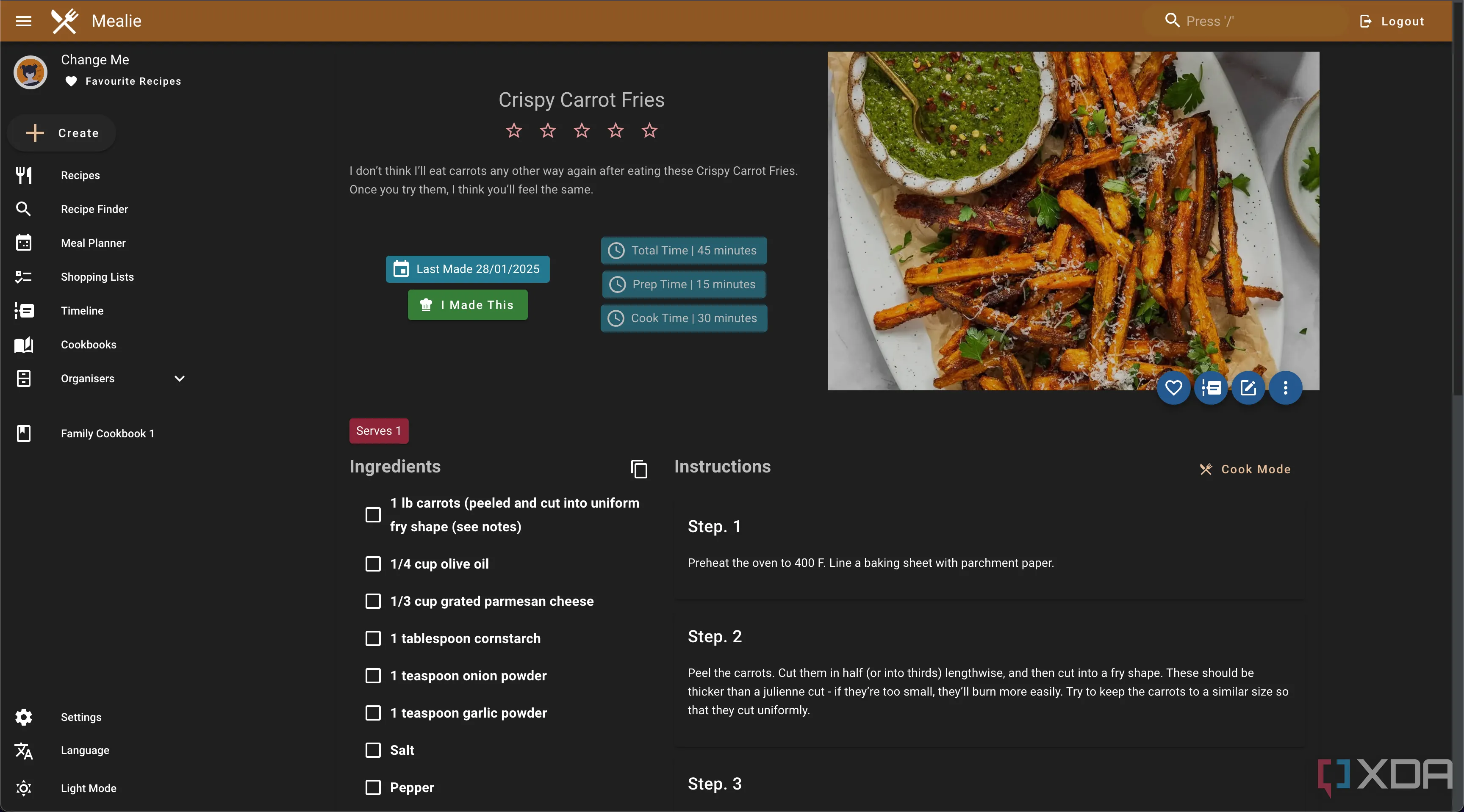Minh họa một ứng dụng web Mealie đang chạy trong Docker container, thể hiện tính linh hoạt của các dịch vụ tự host và ứng dụng đa dạng có thể triển khai bằng Docker.