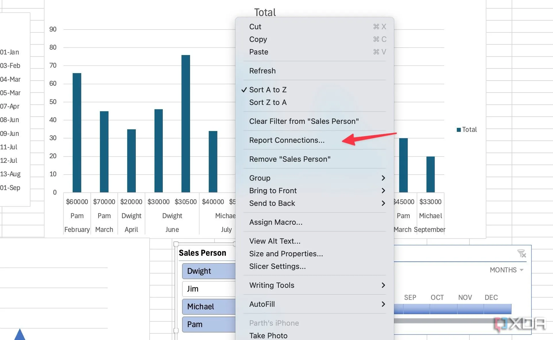 Thiết lập Report Connections cho Slicer trong Excel