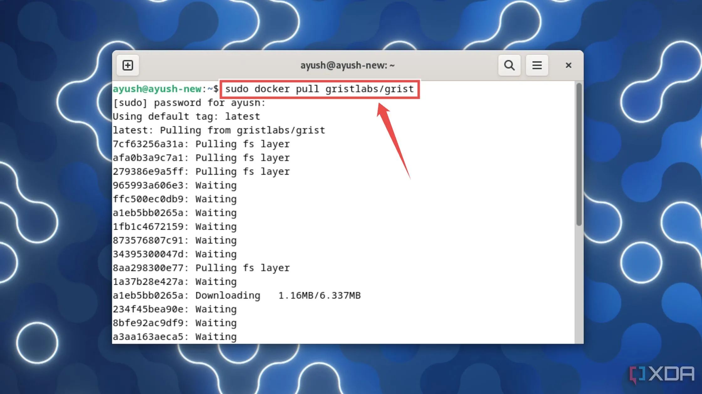 Thực hiện lệnh docker pull để tải image Grist từ Docker Hub
