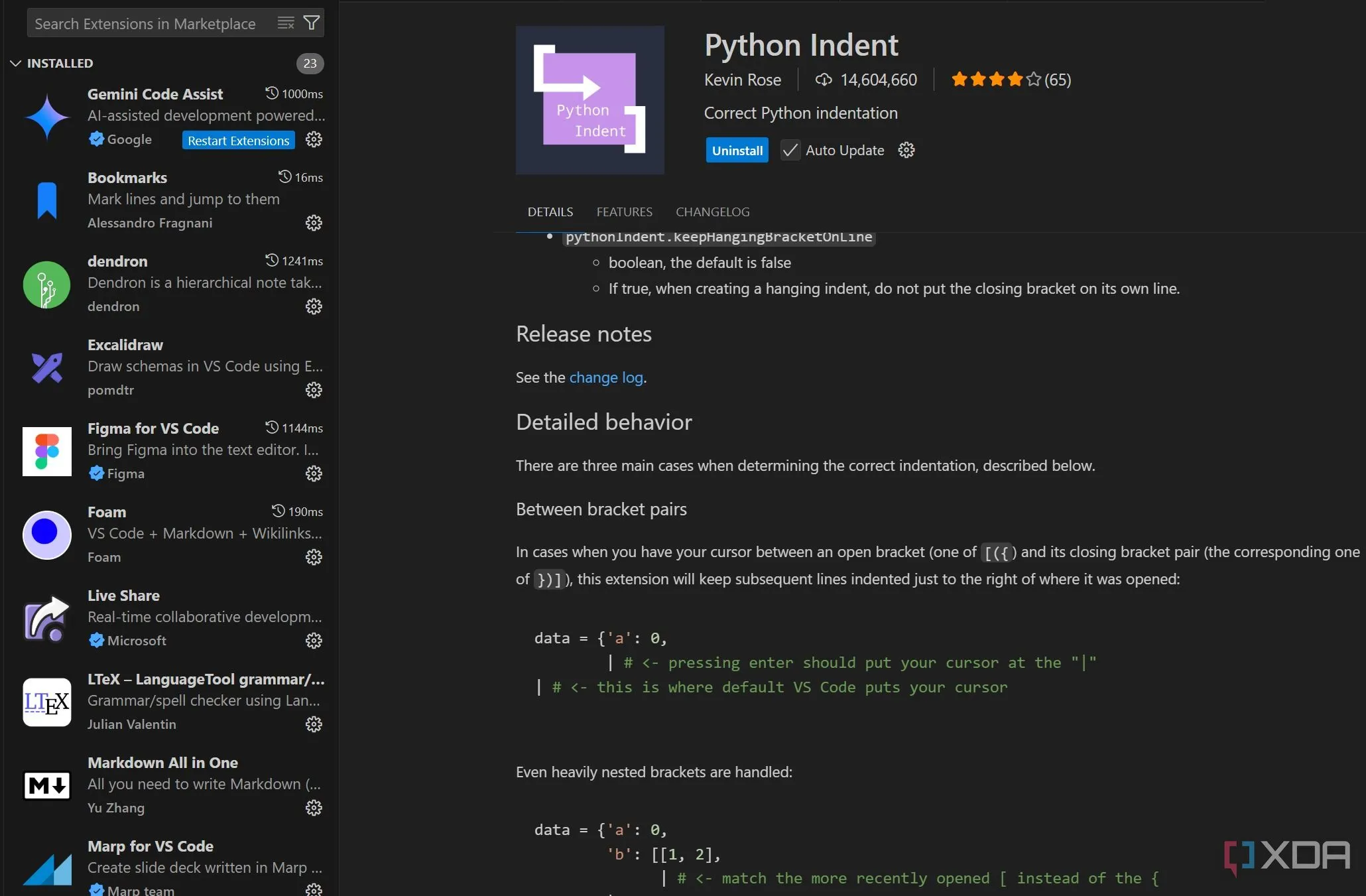 Tính năng thụt lề tự động thông minh của Python Indent trong VS Code